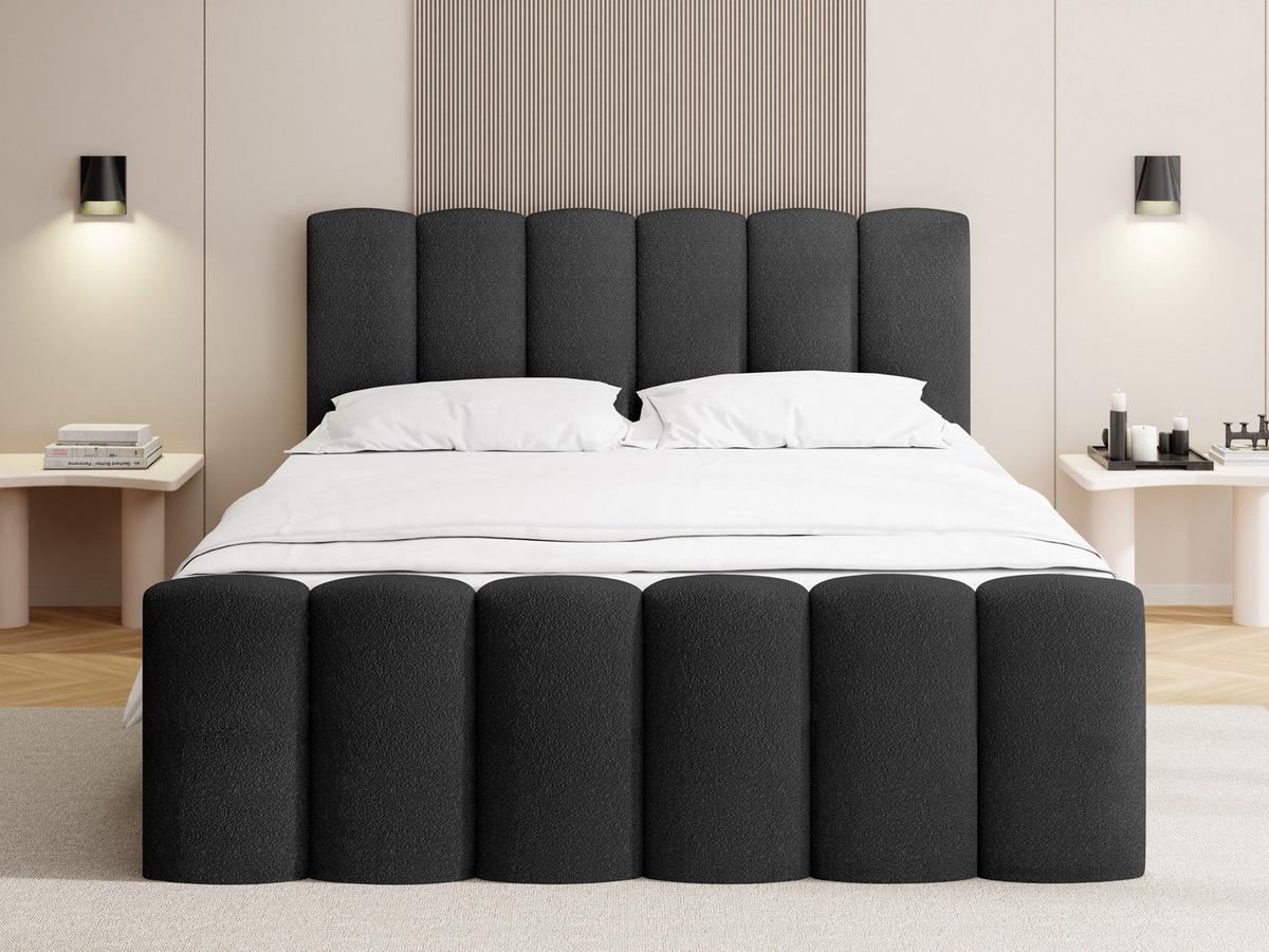 BOXBETT Serenity mit Bettkasten, Boucle Schwarz 120x200 cm – inkl. H4 Taschenfederkern Matratze & Foam Topper - Schwarz, Holz/Holzwerkstoff (120/200cm) - WFL GROUP