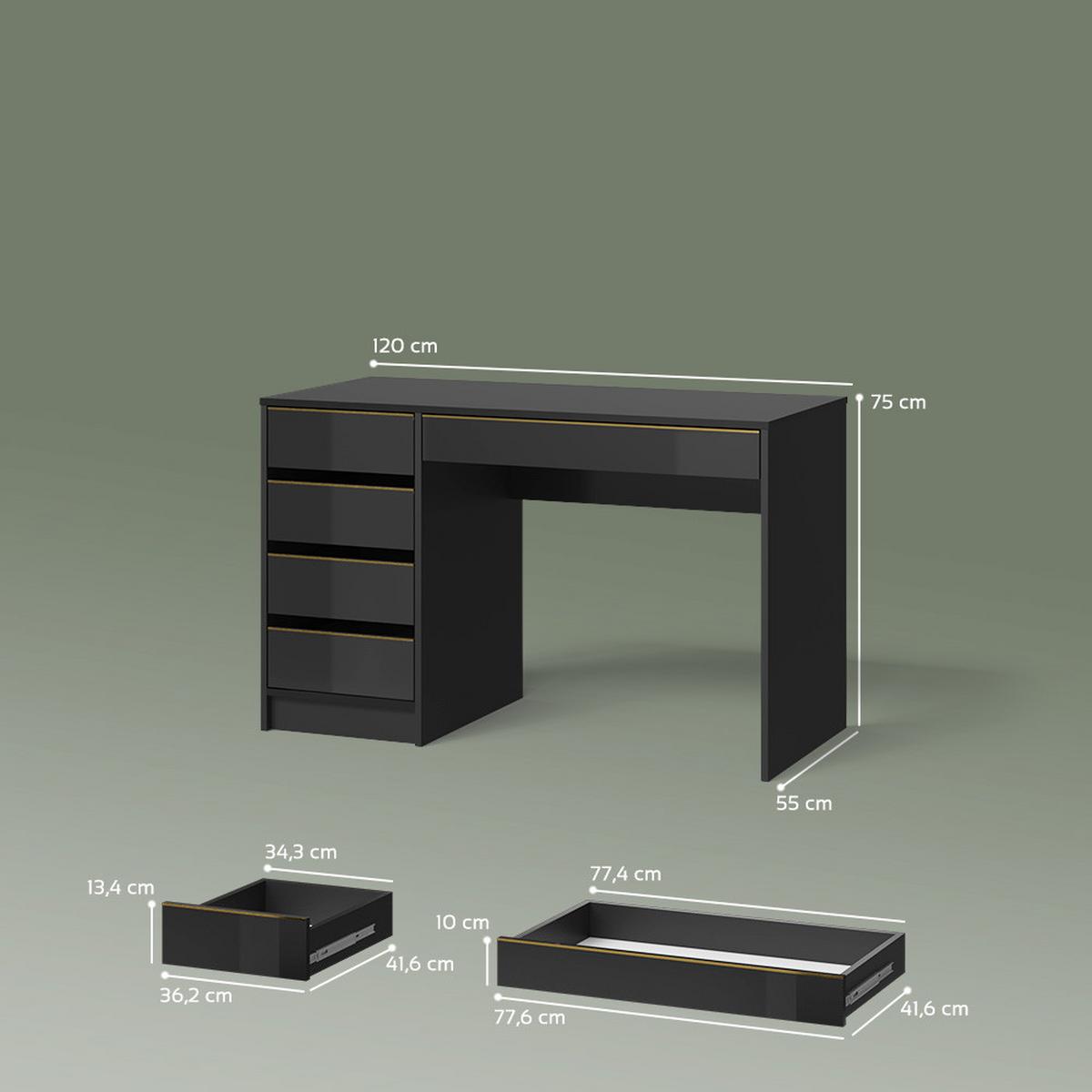SCHMINKTISCH Imola Schwarz/Gold ohne Spiegel - Goldfarben/Schwarz, Holzwerkstoff (55/120/75cm) - Livinity®