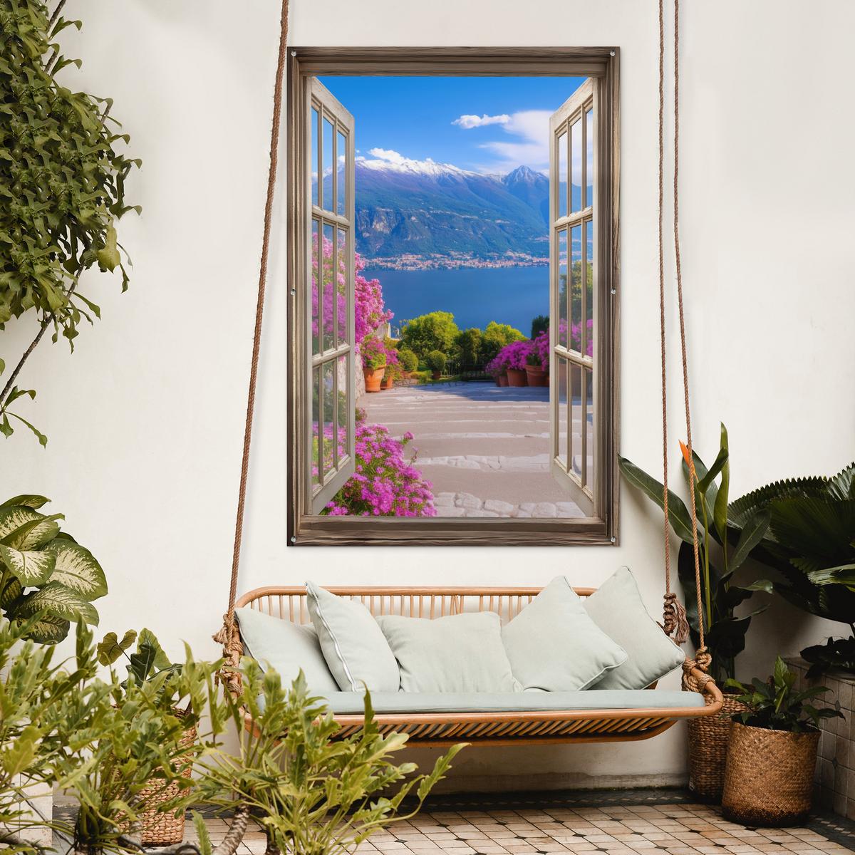 GARTENPOSTER Durchblick - Berg - Landschaft - Ausblicke - See Bild 120x180 cm - Blau, Kunststoff (120/180/0.2cm) - OnlyWow