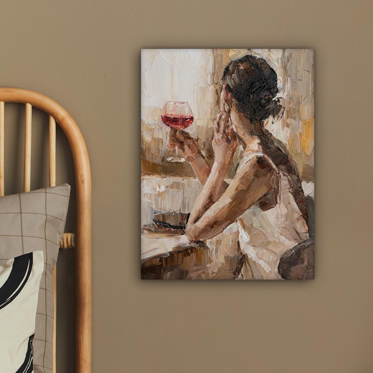 LEINWANDBILD Ölgemälde - Frau - Wein Room Decor 30x40 cm - Hellbraun, Textil (30/40cm) - MuchoWow