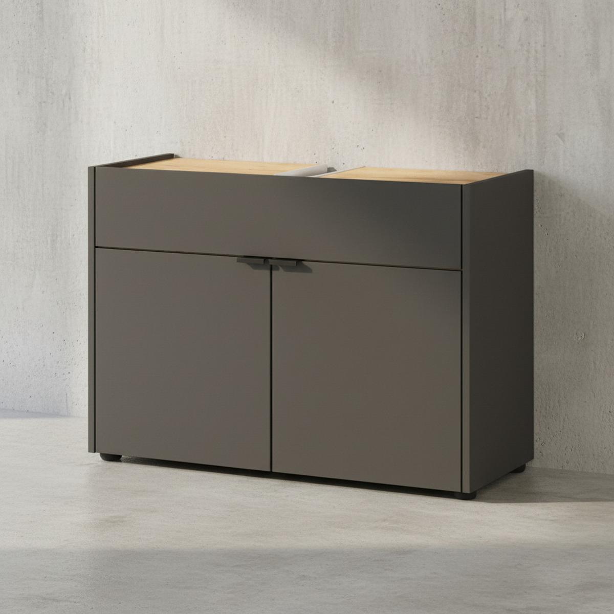 UNTERSCHRANK 80x34x60 cm stoßfest mit Siphonaussparung und Easy-Clean-Oberfläche, Grau-Beige 80x34x60 cm - Grau, Holz/Metall (80/60/34cm) - KADIMA DESIGN