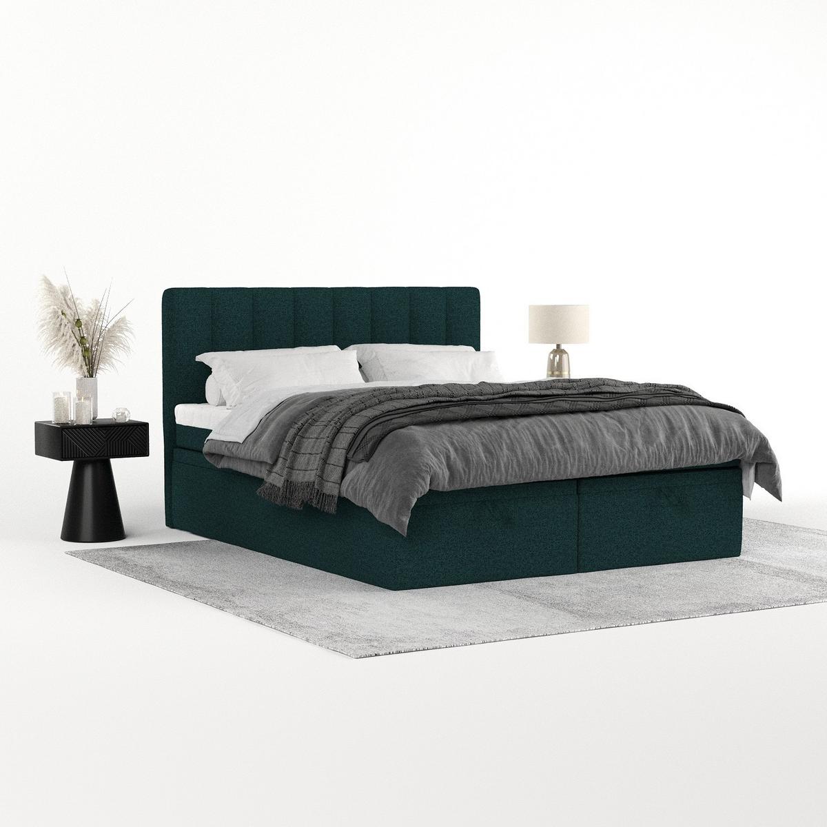 BOXBETT Lume 160/200 cm Grün im Riva Stoff - Schwarz/Grün, Holz/Holzwerkstoff (160/200cm) - AltaBeds