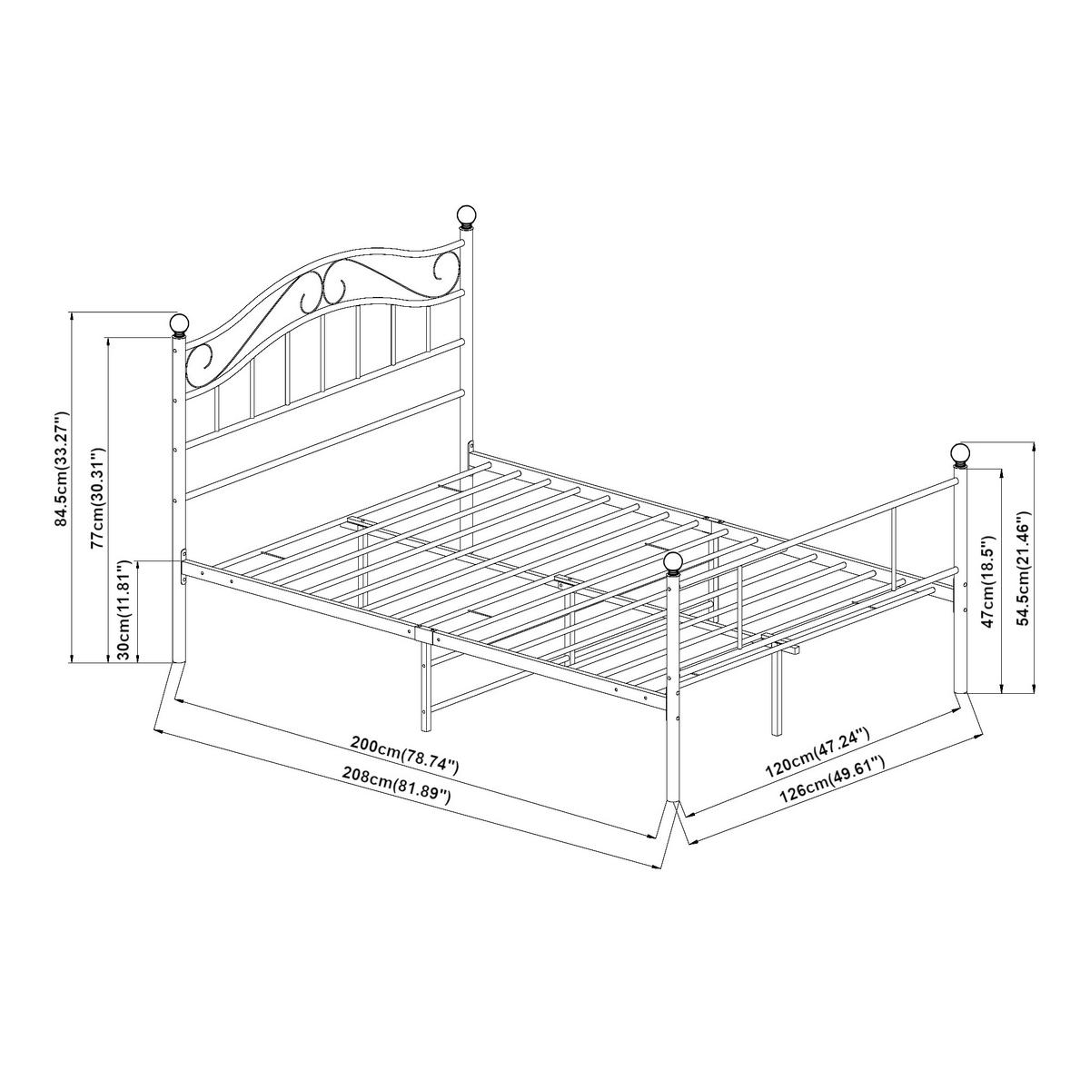 METALLBETT Florenz - Schwarz, Metall (120/200cm) - [en.casa]