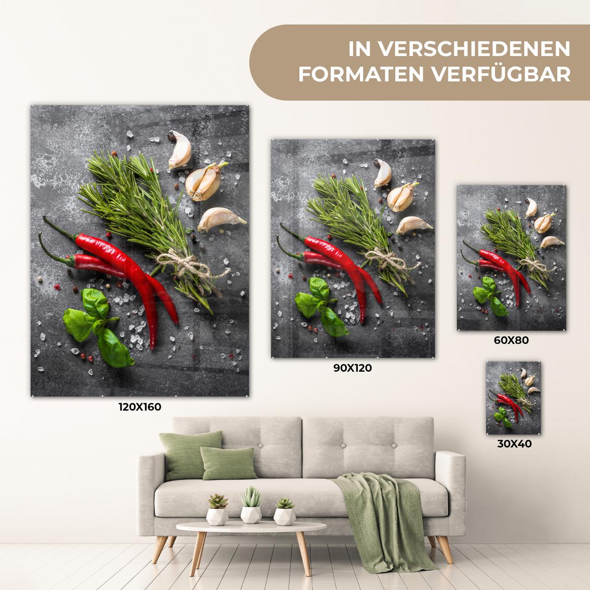 ACRYLGLASBILD Pfeffer - Kräuter - Gewürze - Beton 60x80 cm - Dunkelgrau, Glas (60/80cm) - MuchoWow