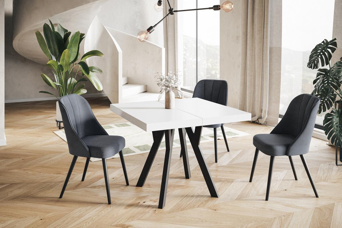 QUADRATISCHER Esstisch ausziehbar – Moderner Wohnzimmertisch und Küchentisch – Tisch mit Holzbeinen, Durchmesser 110 - 210 cm - Farbe Weiß - Schwarz/Weiß, Holzwerkstoff (110/110/77cm) - Alpi-Möbel