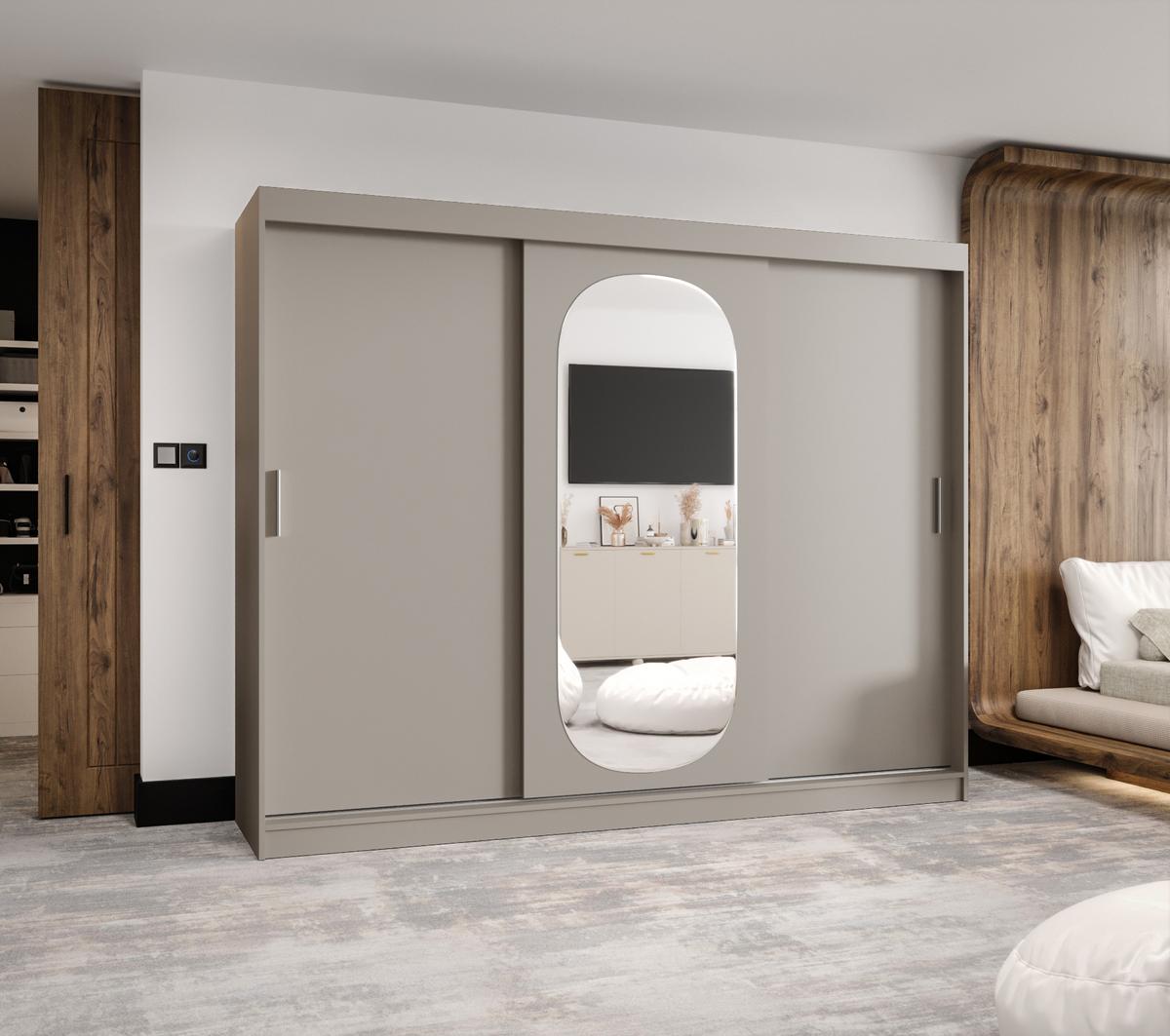 SCHIEBETÜRENSCHRANK mit Spiegel ROYAL 200/250/62 3-türig - Kaschmir/Silberfarben, Holz (250/62/250cm) - MÖBEL KRYSPOL