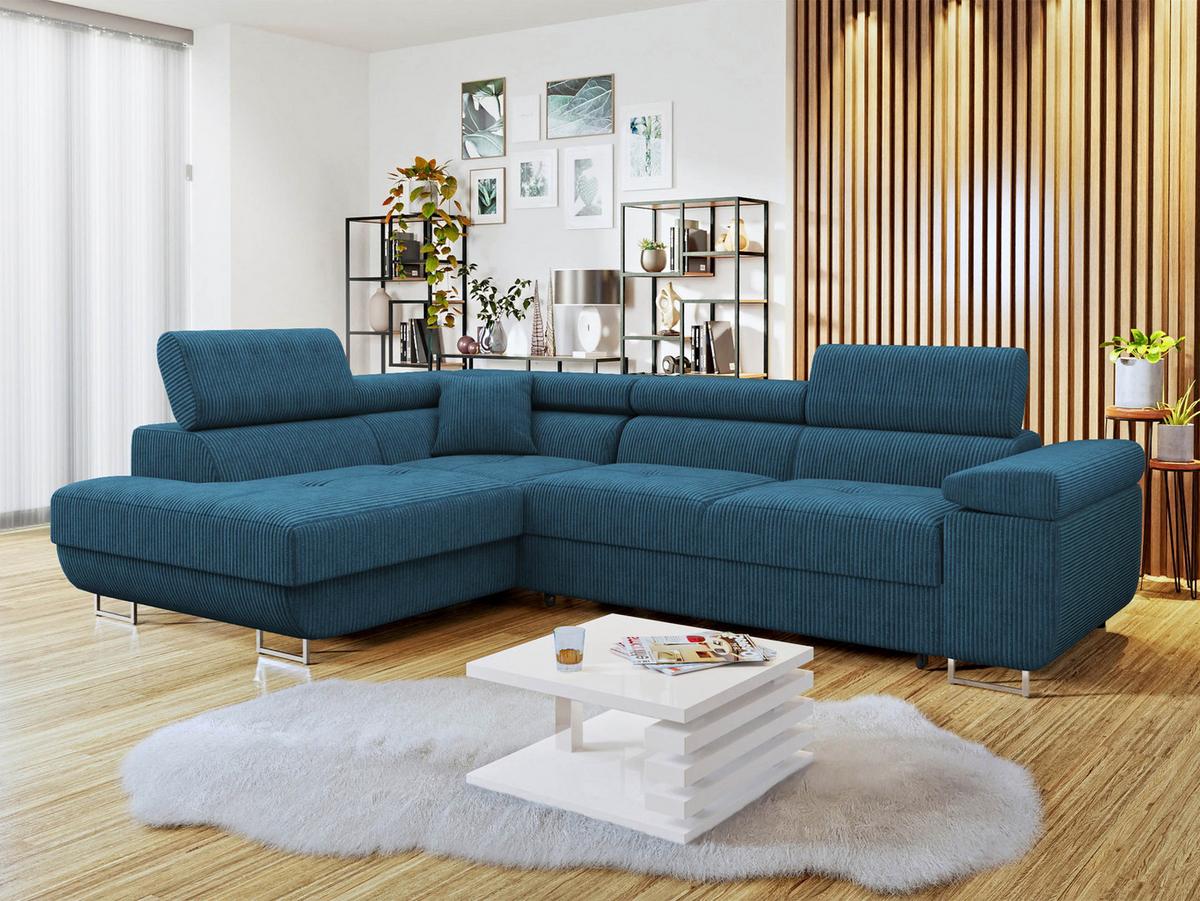 ECKSOFA Torezio Cord, Seite: Links - Blau, Holz/Textil (274/203cm) - MIRJAN24