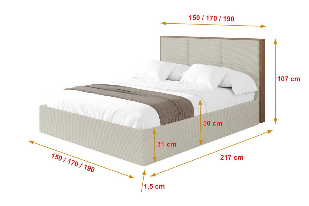 POLSTERBETT mit Bettkasten und Lattenrost, Boxbett ohne Matratze - LILA 140x200 Creme - Creme, Holzwerkstoff/Textil (140/200cm) - ALTDECOR
