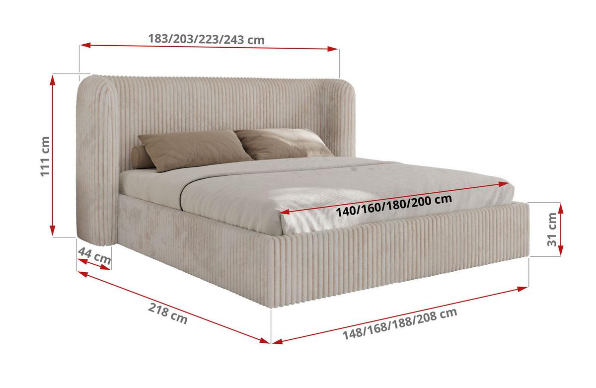 POLSTERBETT EMORA CLASSIC 180/200 - Beige Cord - Multipocket-Matratze - Beige, Textil (180/200cm) - MKS