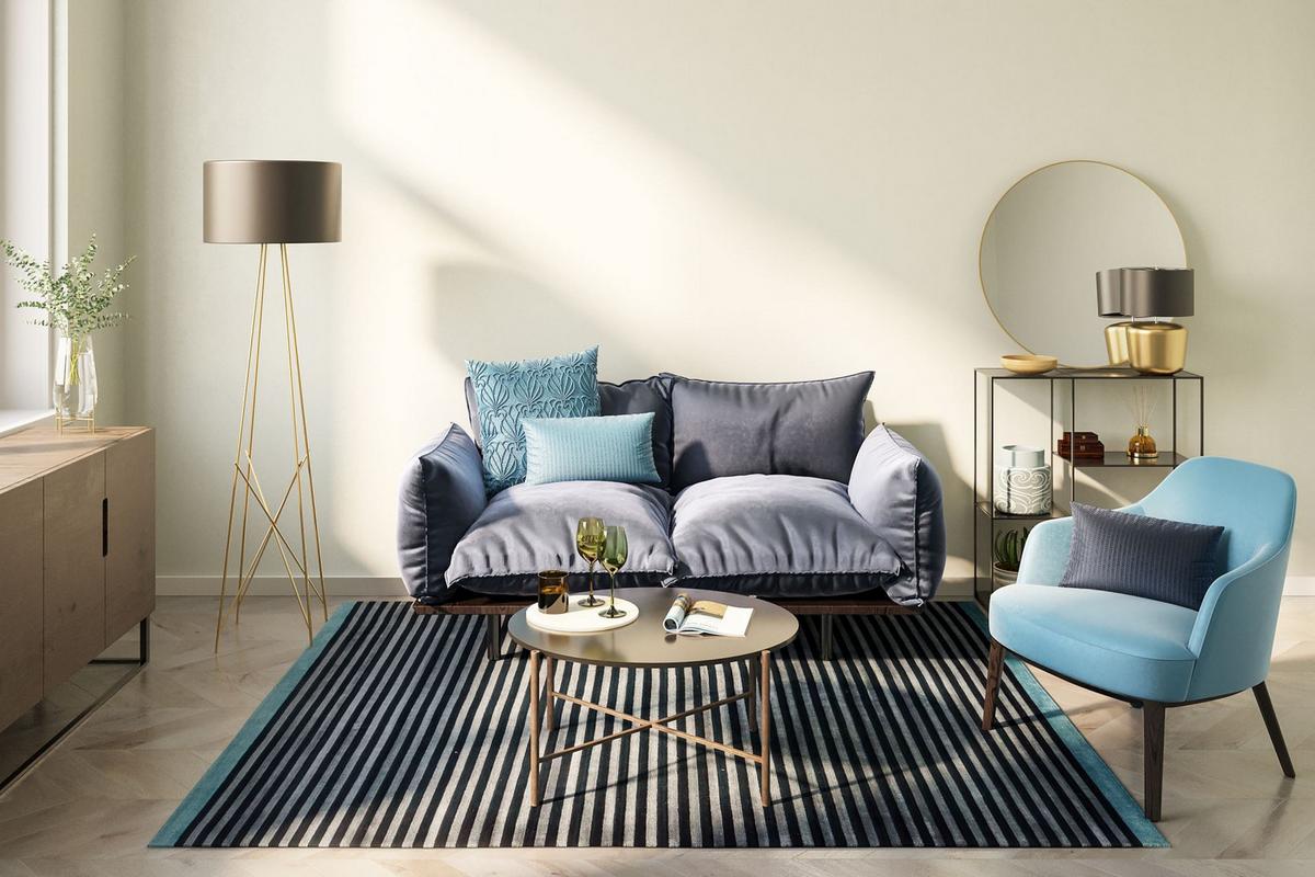 HANDWEBTEPPICH Miami 250x350 cm - Blau, Textil (250/350cm) - THEKO