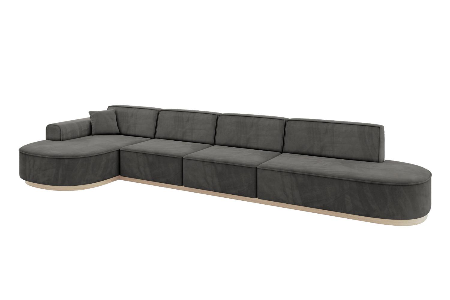 ECKSOFA Ottomane Links MARI-L3-v1 - 413x171x83 cm Dunkelgrau Velours - Dunkelgrau, Holzwerkstoff/Textil (413/171cm) - ALTDECOR