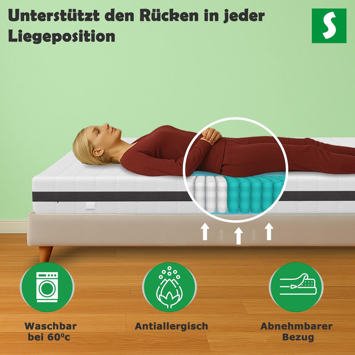 TASCHENFEDERKERNMATRATZE– H3 / H4 für optimalen Liegekomfort 140x200 cm - Weiß, Textil (140/200cm) - Schlaftroll