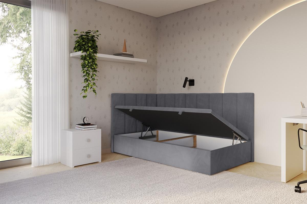 EINZELBETT Jugendbett mit Bettkasten Rechts, ohne Matratze - LOVY 90x200 Dunkelgrau - Dunkelgrau, Holzwerkstoff/Textil (90/200cm) - ALTDECOR