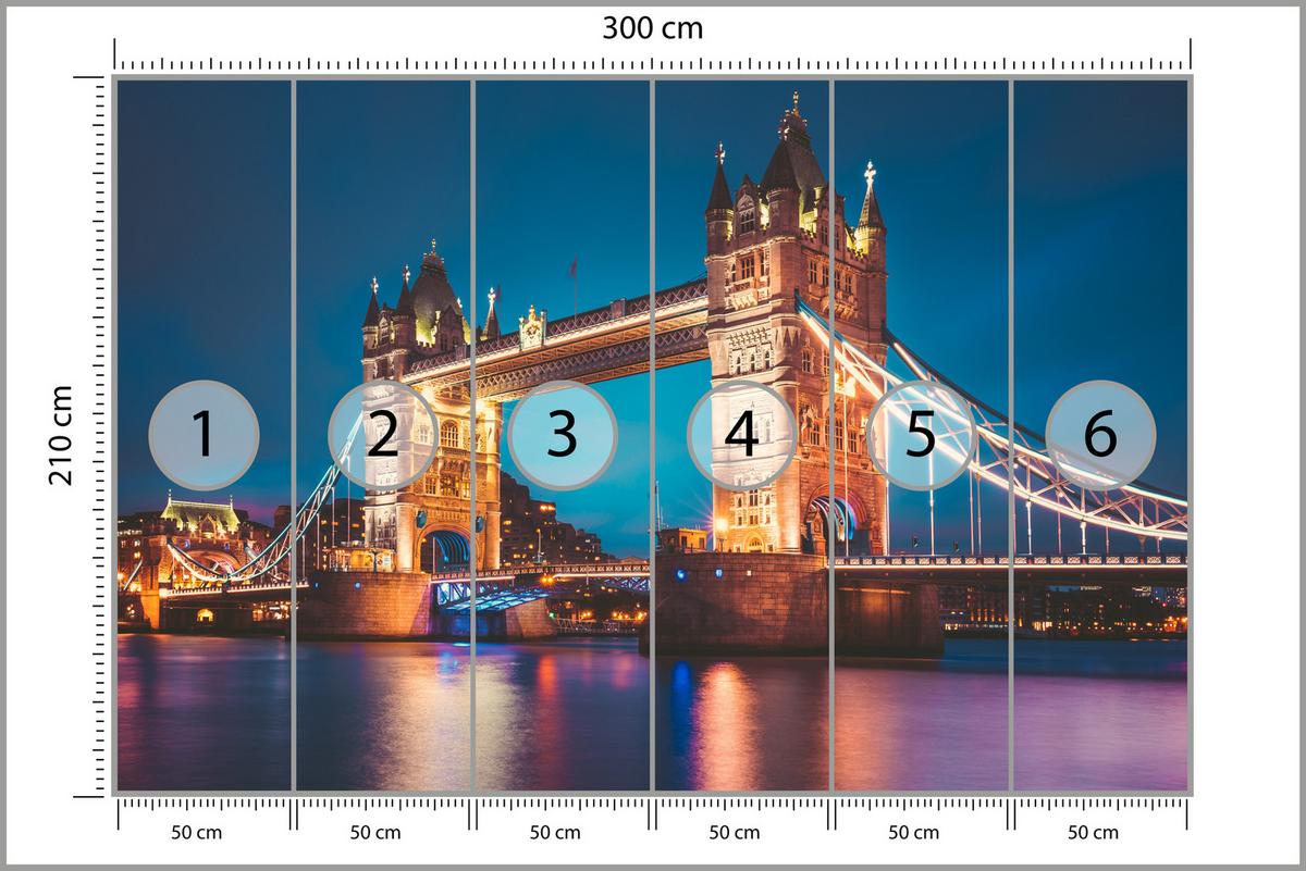FOTOTAPETE für Wohnzimmer Tower Bridge London Thames Panorama 300x210 - Gelb/Rot, Papier (300/210cm) - Muralo
