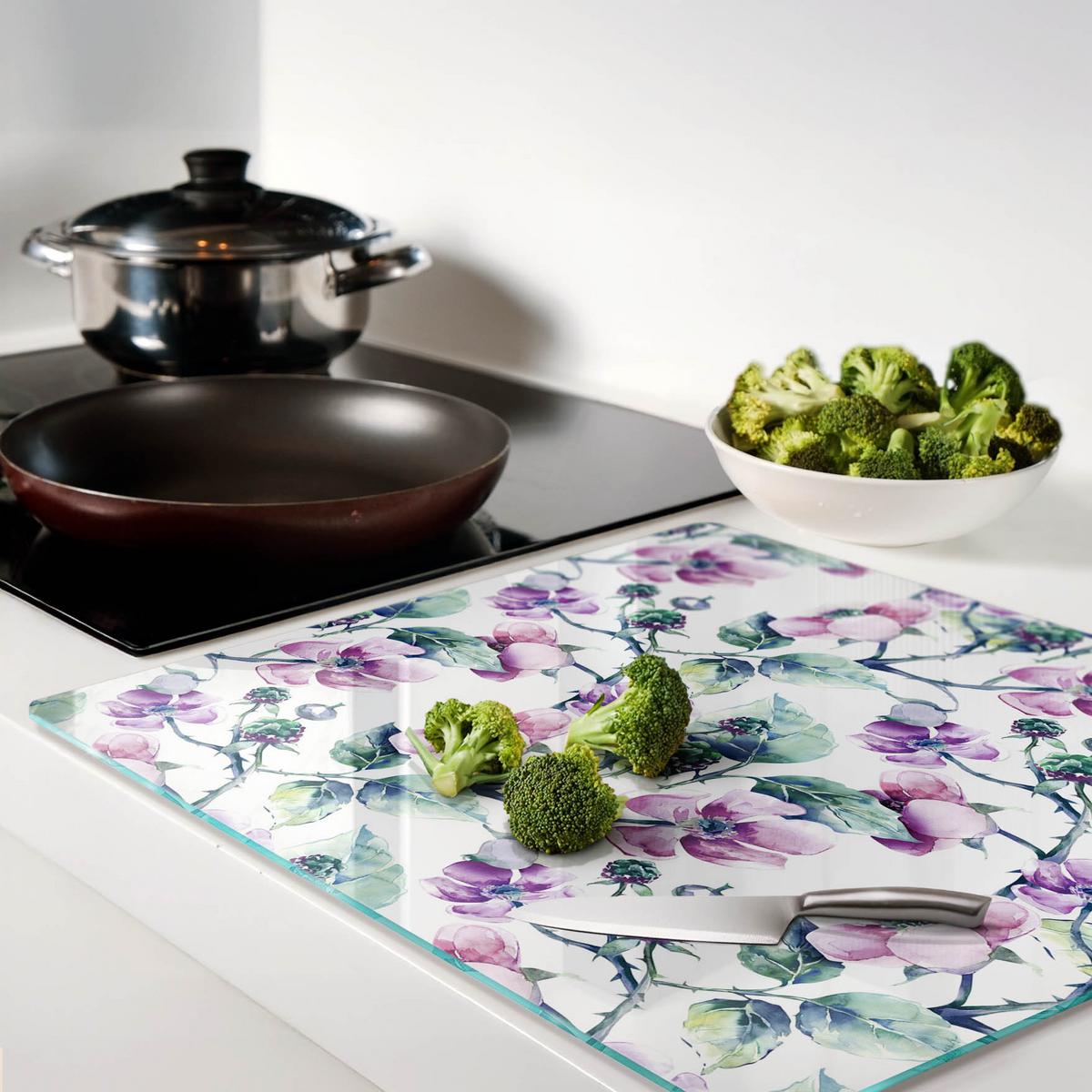 GLASPLATTE 60x52 cm Brombeerblüten - Lila, Glas (60/0.4/52cm) - TULUP