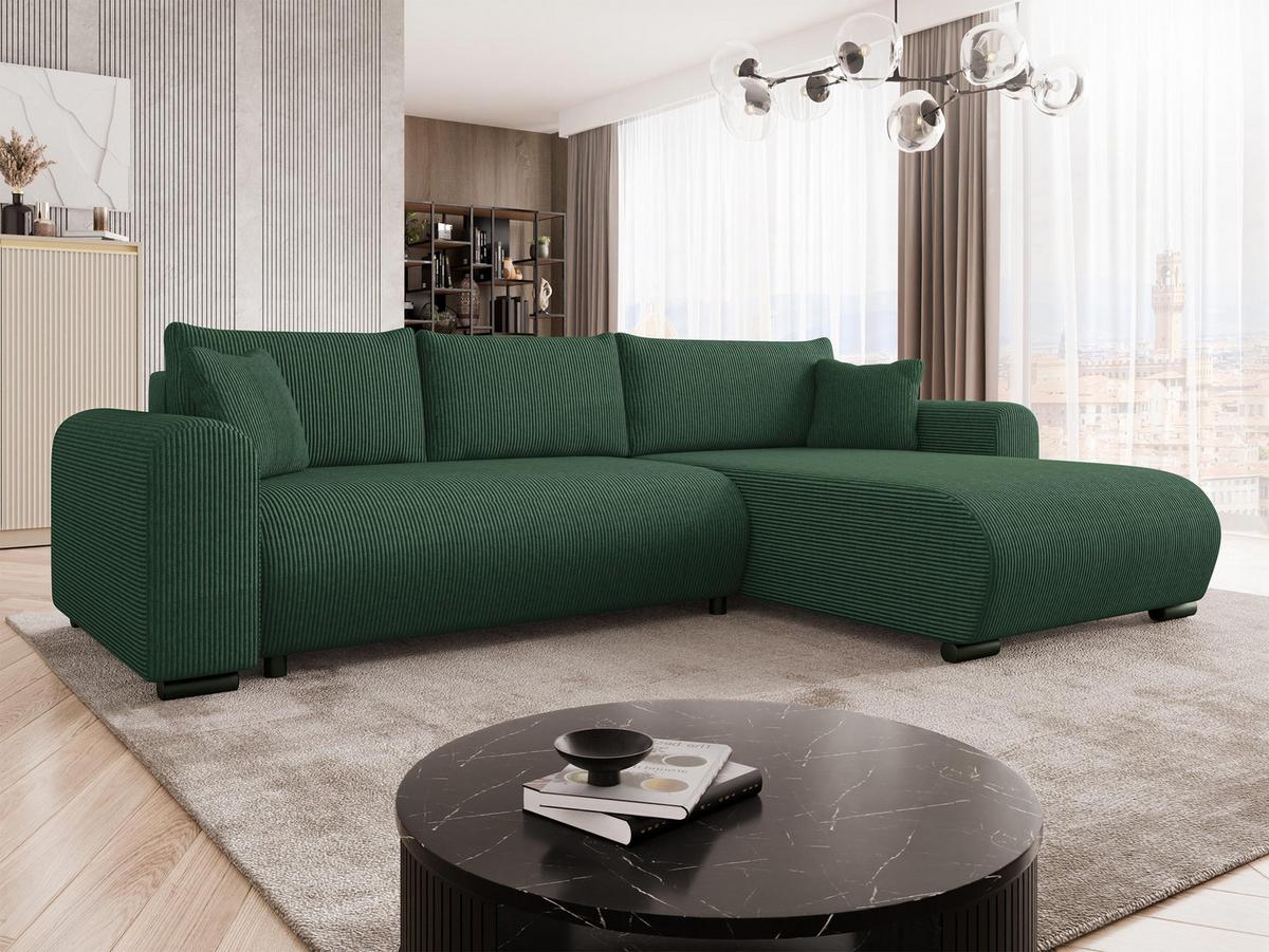 ECKSOFA Merkos Cord - Dunkelgrün/Schwarz, Holz/Textil (285/188cm) - MIRJAN24