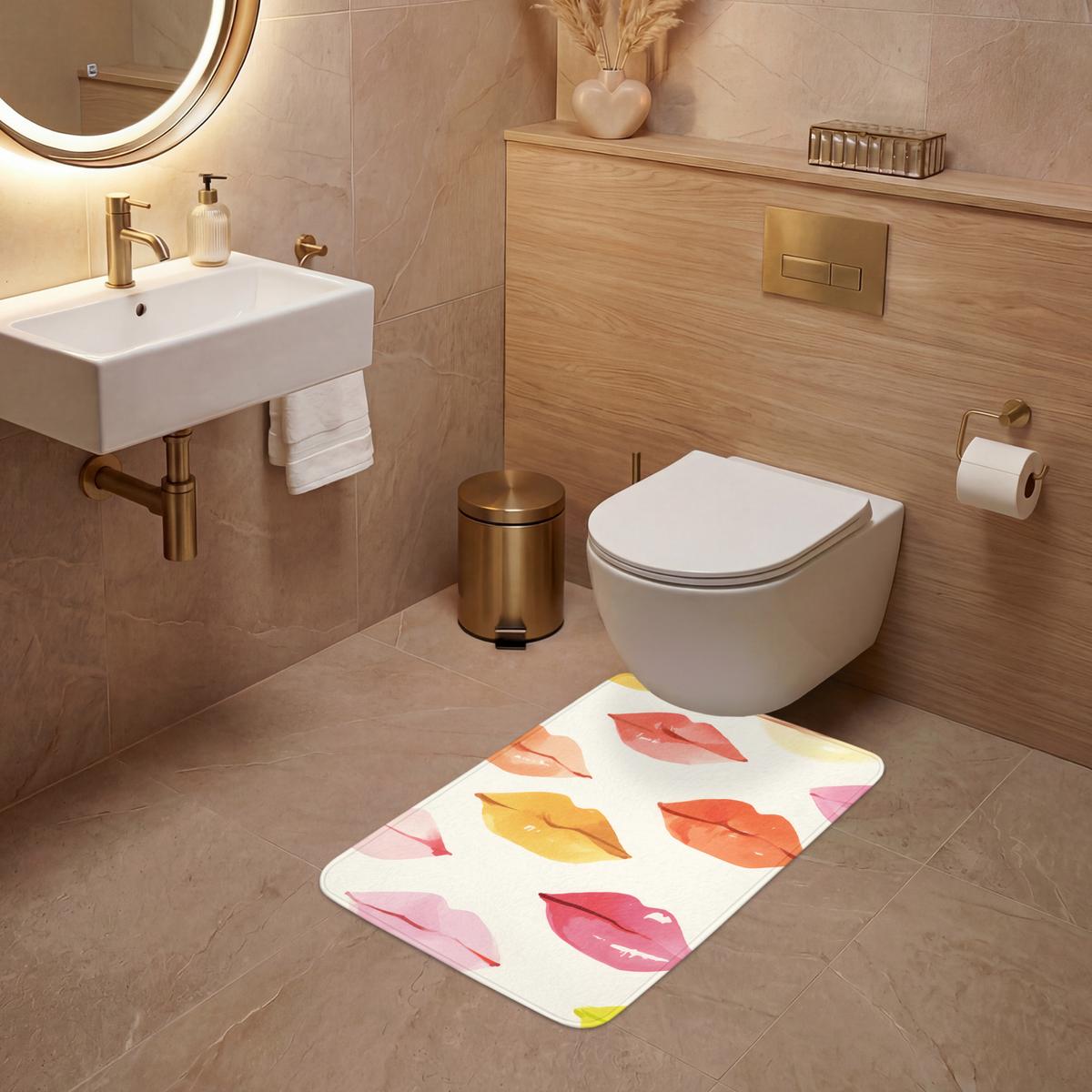 WC-VORLEGER Lippen - Bunt - Glänzend WC Teppich 50x80 cm - Rosa, Textil (50/1cm) - OnlyWow