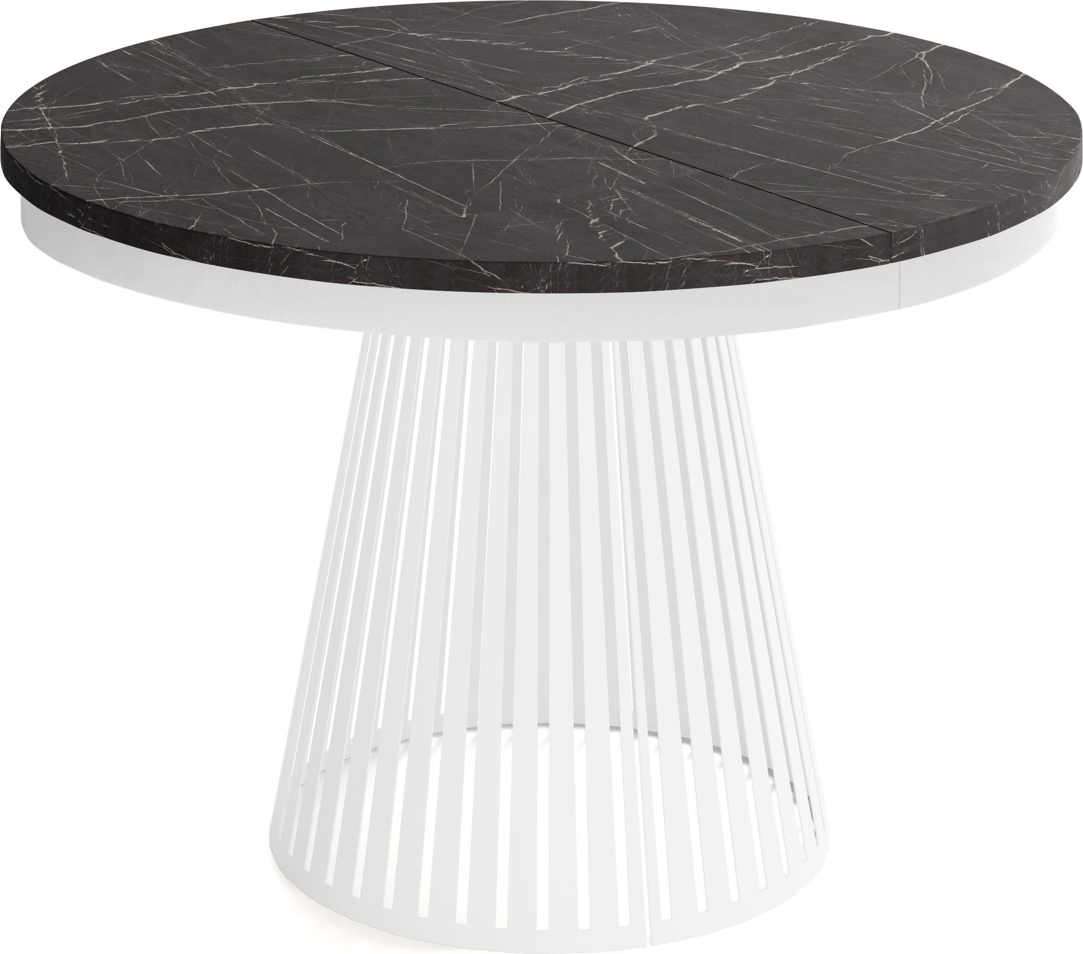 ESSTISCH Naro rund ausziehbar mit Weißem Lamellen-Metallgestell, Marmor Schwarz 100-180/100/76 cm - Anthrazit/Weiß, Holzwerkstoff/Metall (100/176/76cm) - WFL GROUP