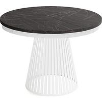 ESSTISCH Naro rund ausziehbar mit Weißem Lamellen-Metallgestell, Marmor Schwarz 120-200/120/76 cm - Anthrazit/Weiß, Holzwerkstoff/Metall (120/196/76cm) - WFL GROUP