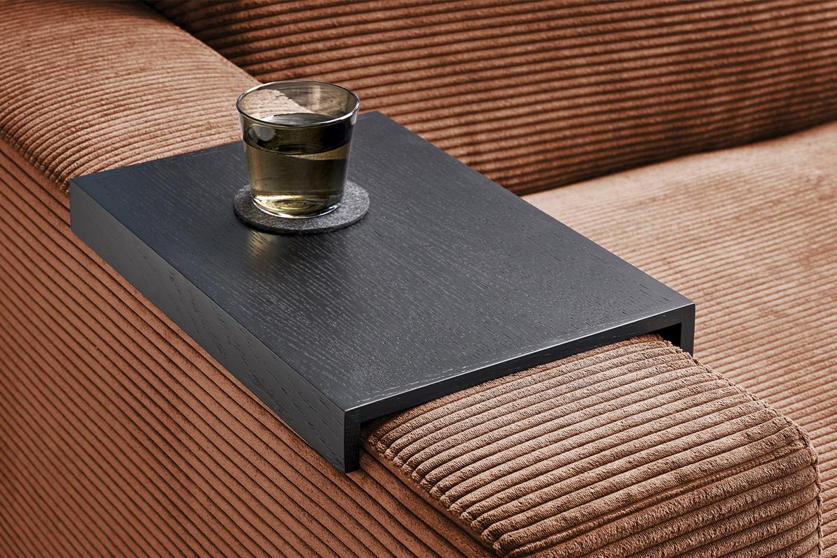 BIG SOFA MIT TABLETT MADELINE Braun Cord - Schwarz/Braun, Kunststoff/Textil (290/85/170cm) - KAWOLA
