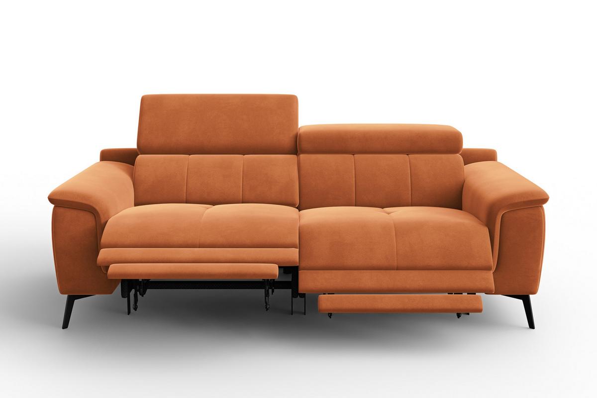 SOFA RELAX FIERO 3-Sitzer, Oranger Veloursstoff - Schwarz/Orange, Holz/Textil (212/82/103cm) - Courtois Laville