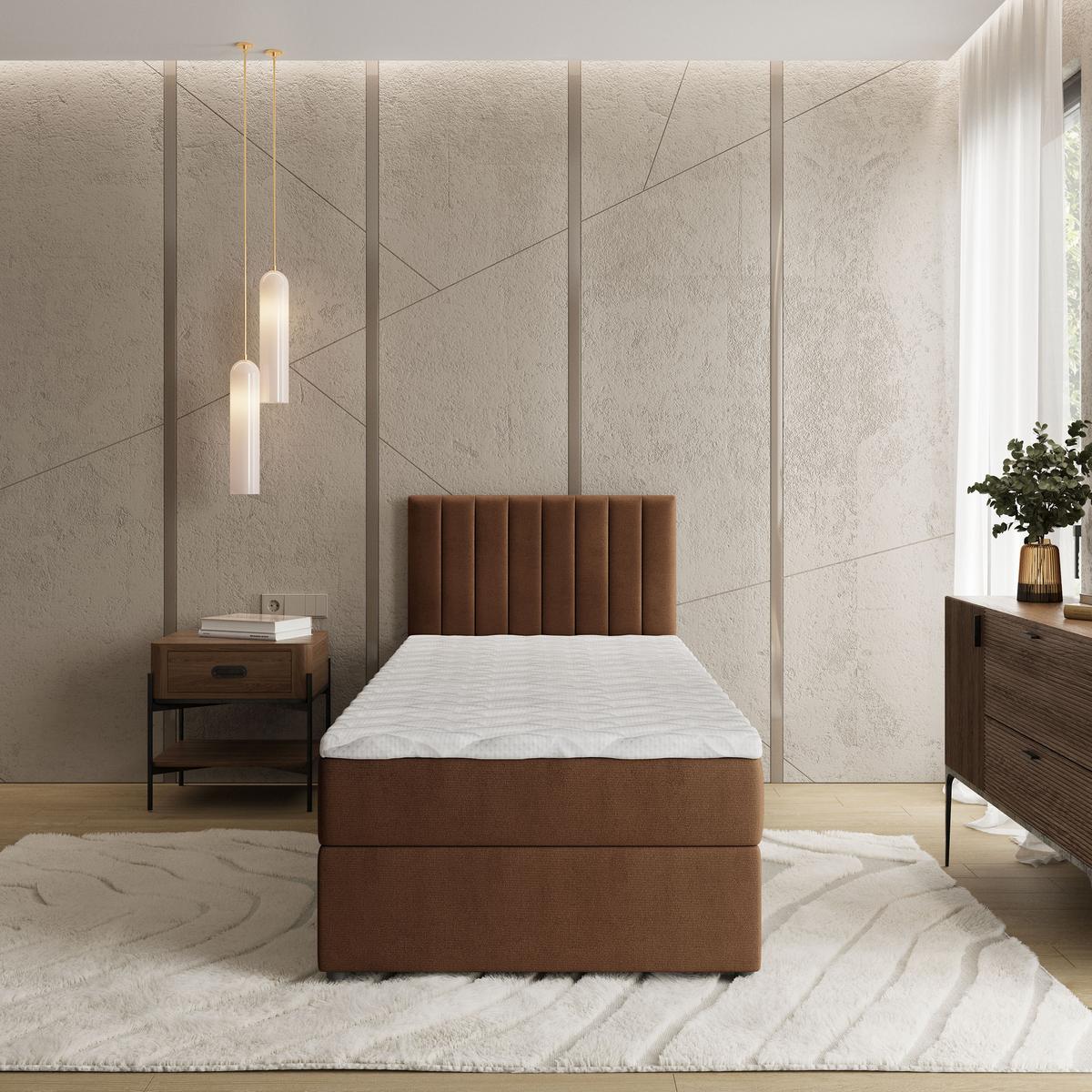 BOXBETT BRESEL 80 80x200 cm mit Matratze und Topper, H2+H3 - Braun - Braun, Holz (80/200cm) - MASSENO