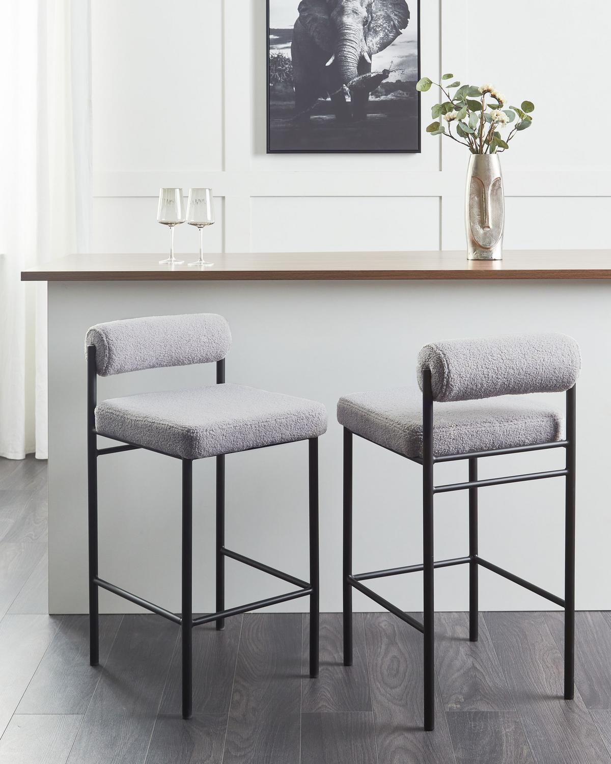 BARSTÜHLEN 2er-Set Bouclé Grau Amaya - Grau, Textil (42/82/42cm) - Beliani