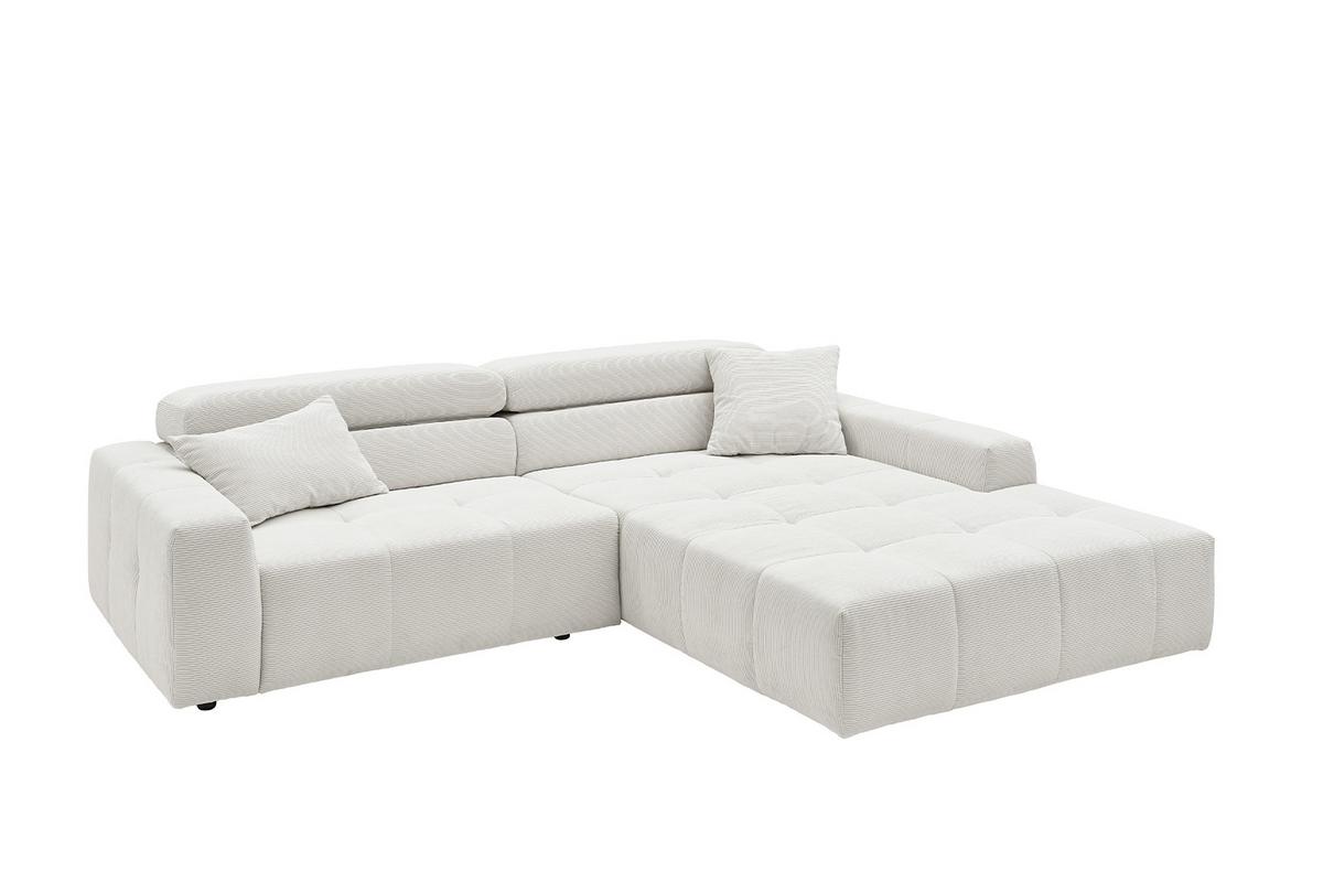 ECKSOFA MIT MOTORISCHEM SITZVORZUG RENO Weiß Cord Relaxfunktion - Schwarz/Weiß, Kunststoff/Textil (258/217cm) - KAWOLA