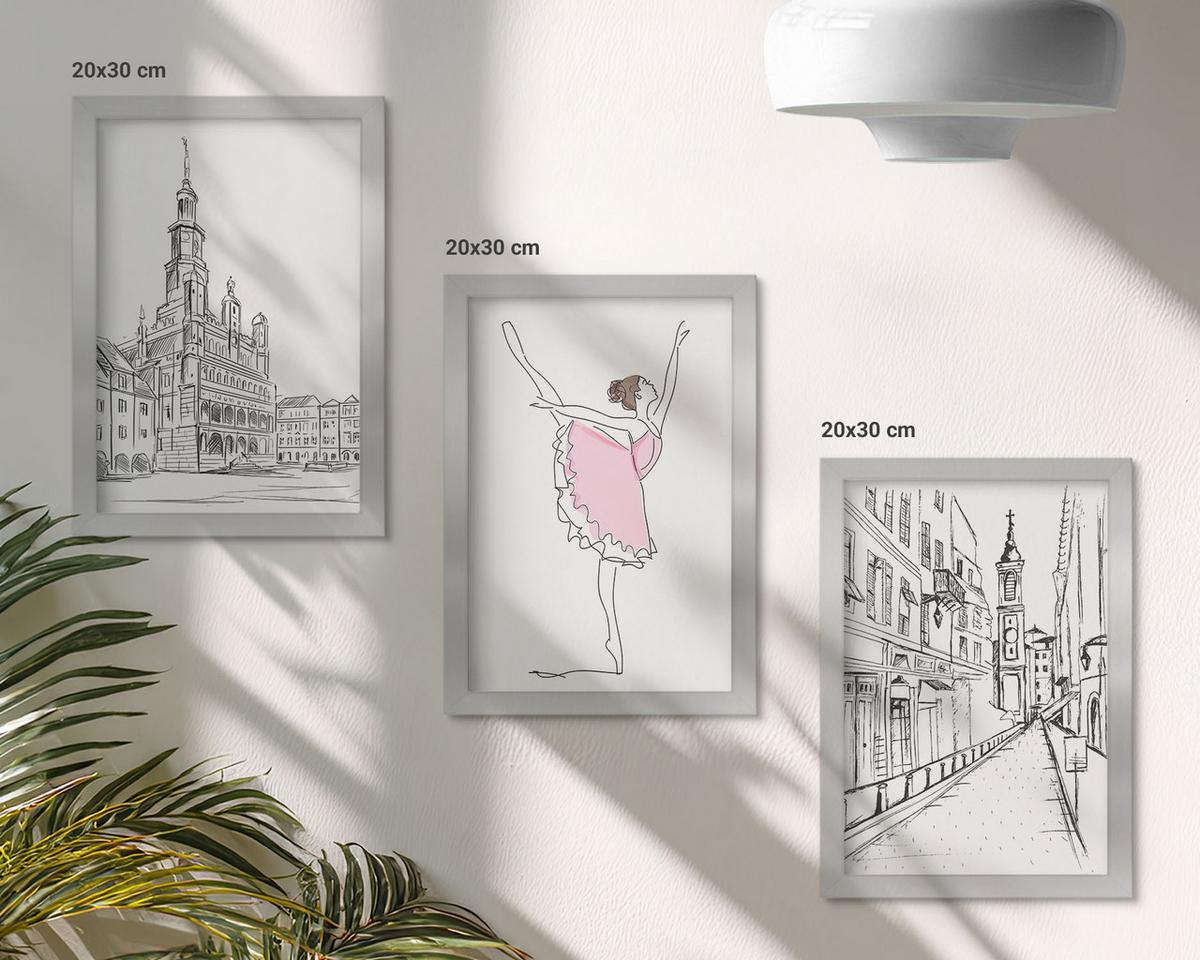 BILDER SET 3er Set - 20x30 cm Silberner Rahmen - Stilvolle Ballerinen und Architektur - Silberfarben, Kunststoff (20/30cm) - TULUP