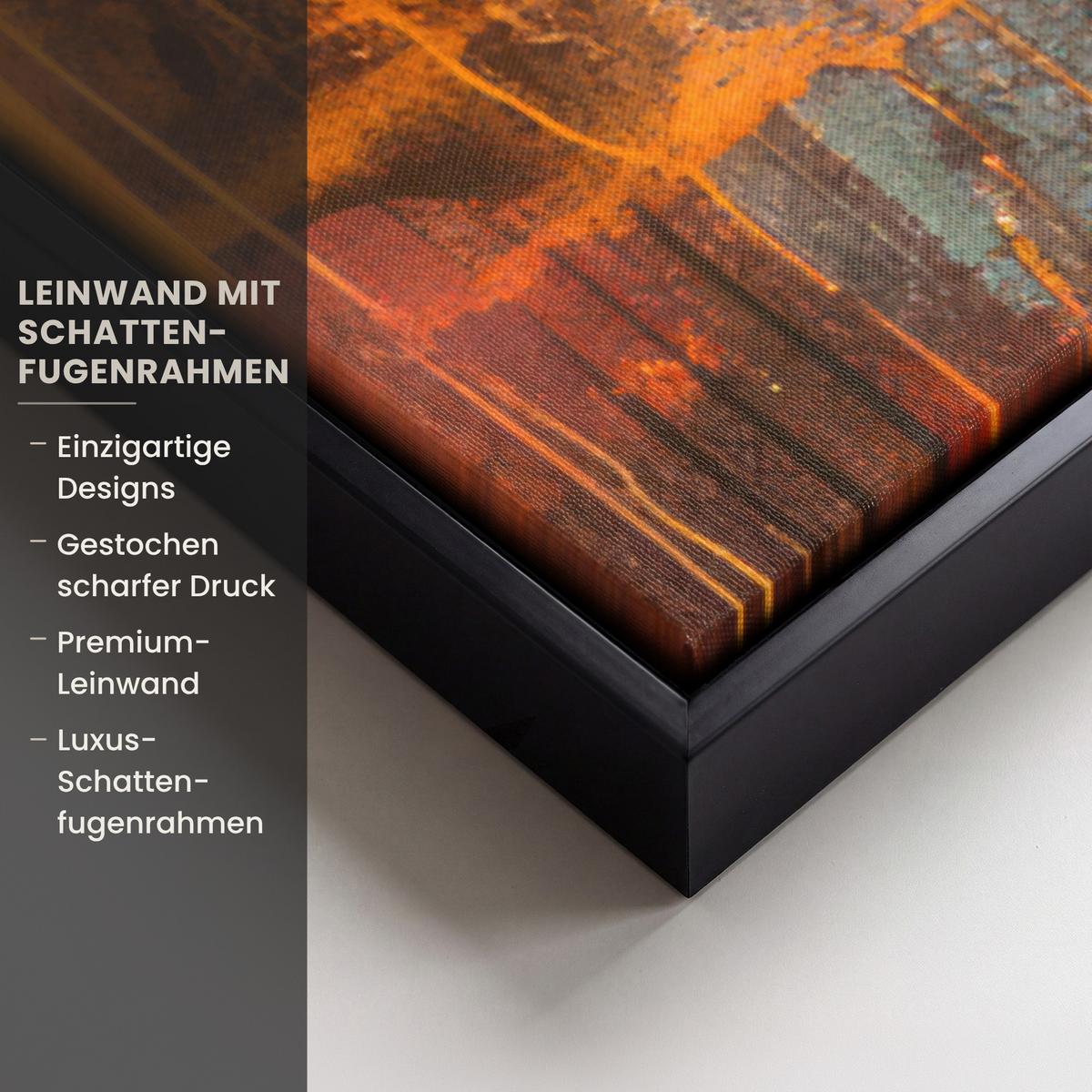 LEINWAND Bilder mit Rahmen - Straßenkunst - Liebe - Graffiti - Kunst - Banksy - 60x90 - Orange, Textil (60/90cm) - MuchoWow