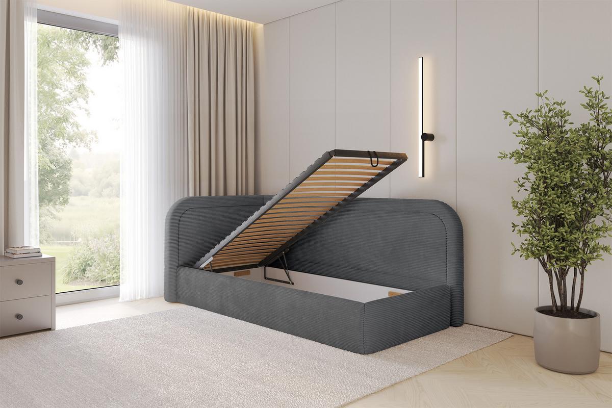 EINZELLBETT Jugendbett mit Bettkasten, Rechts - JOVY 80x200 Dunkelgrau - Schieferfarben, Holzwerkstoff/Textil (80/200cm) - ALTDECOR