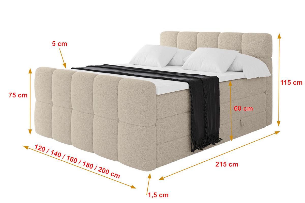 BOXBETT mit Matratze H3/H4 - FAMA-Z KING - 120x200 cm Dunkelbeige Quelle - Creme, Holzwerkstoff (120/200cm) - ALTDECOR