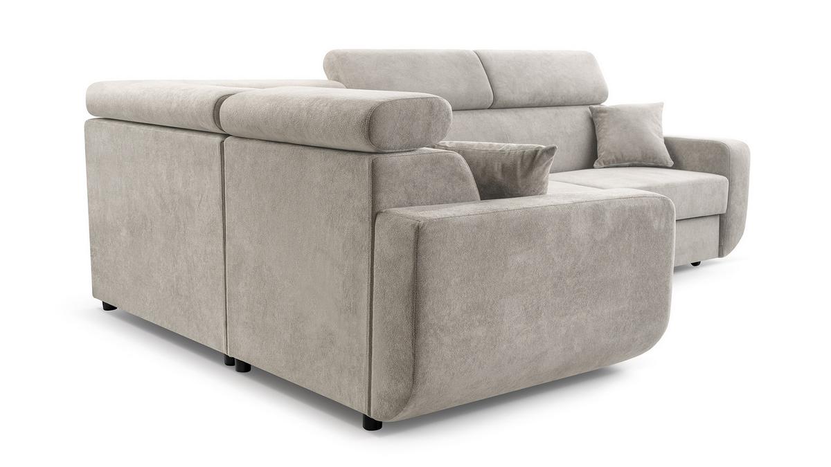 ECKSOFA RENO Beige Plüsch-Stoff mit Schlaffunktion - Beige, Holz (263/184cm) - MASSENO