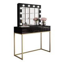 SCHMINKTISCH BLANCO GOLD mit Spiegel und Beleuchtung Schwarz PUSH OPEN - Goldfarben/Schwarz, Holzwerkstoff (100/146/42cm) - Lookway