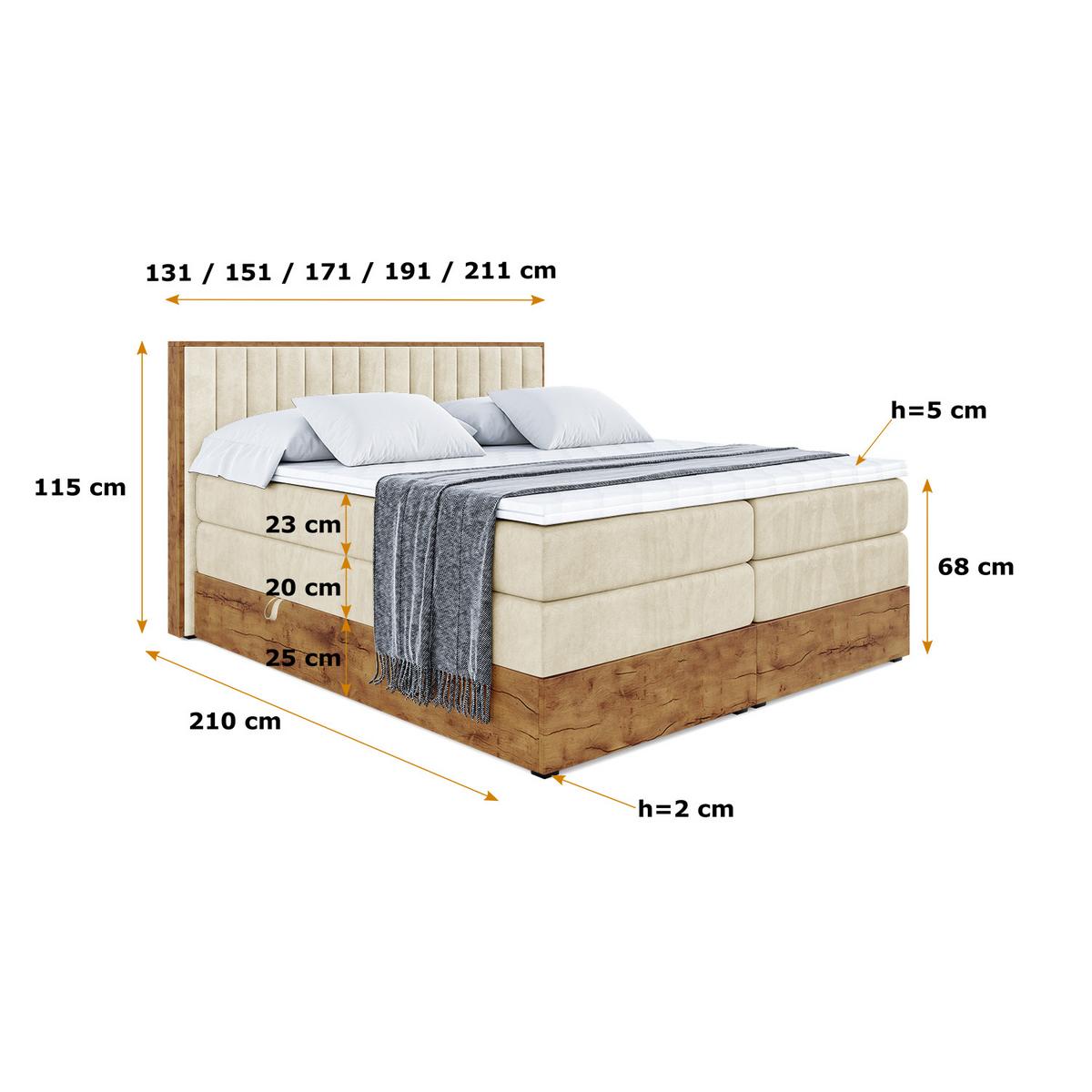 BOXSPRINGBETT mit Matratze H3|H4 und Lattenrost - LOLLI4 KING-140x200 - Beige Monolith - Beige, Holzwerkstoff (140/200cm) - ALTDECOR