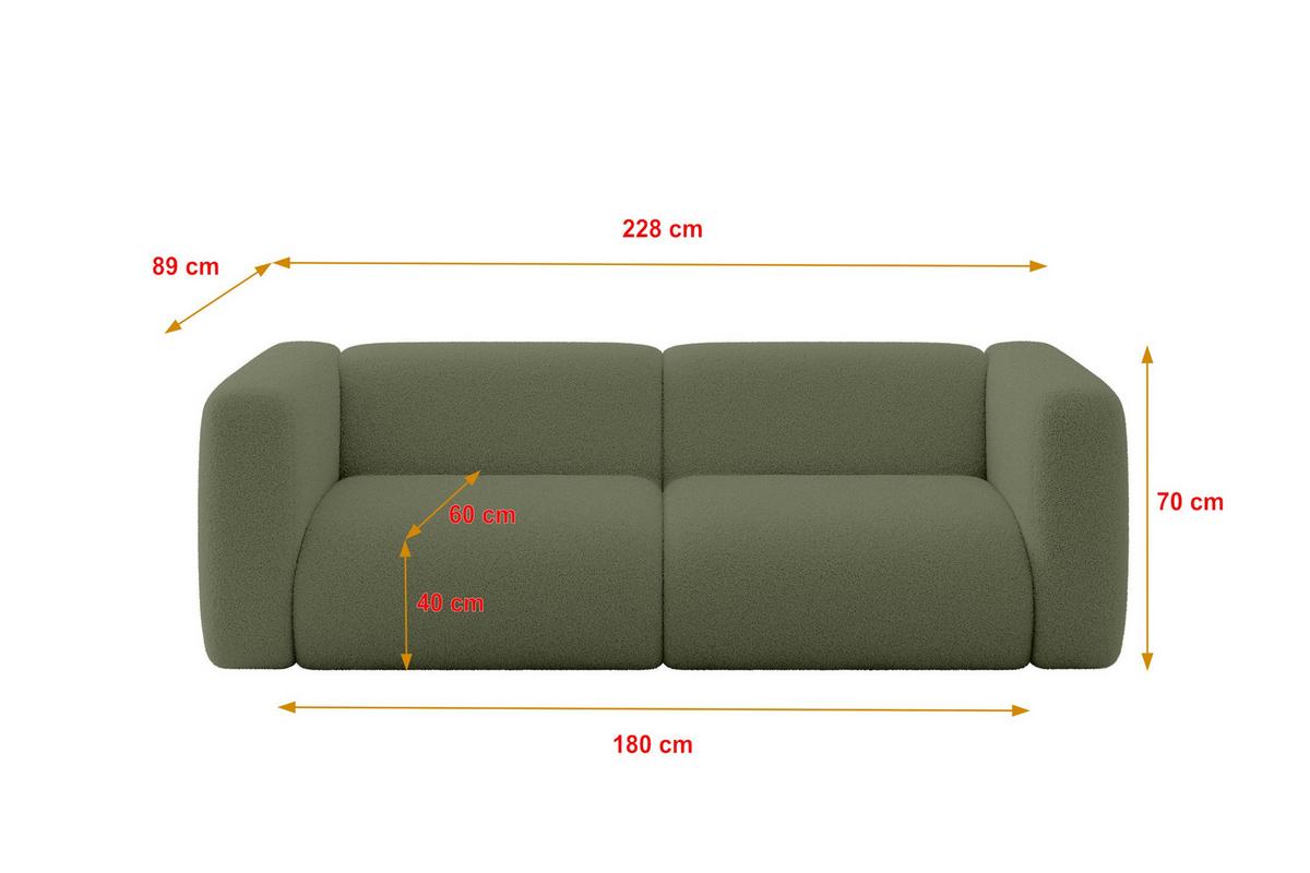 MODULARES Sofa 2-SITZER MIRA-S1 228x89x70 Grün cm Bouclé - Schwarz/Olivgrün, Holzwerkstoff/Kunststoff (228/70/89cm) - ALTDECOR