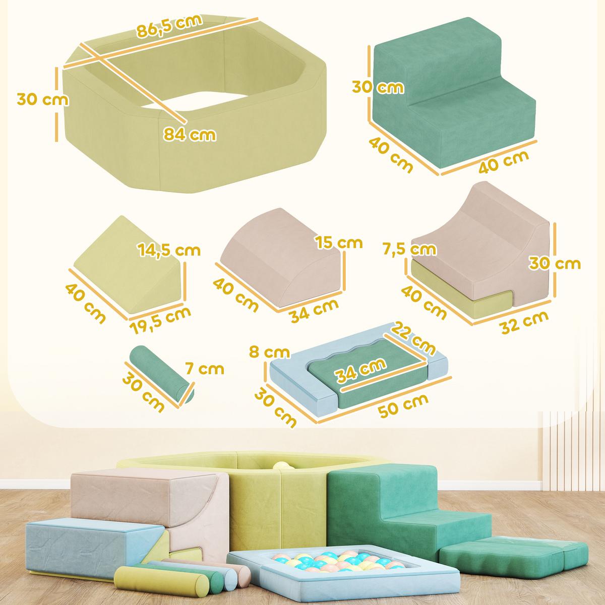 SCHAUMSTOFF Bausteine Kinder 15er-Set mit Bällepool, 200 Bälle Mehrfarbig - Multicolor, Textil (137.5/160cm) - AIYAPLAY