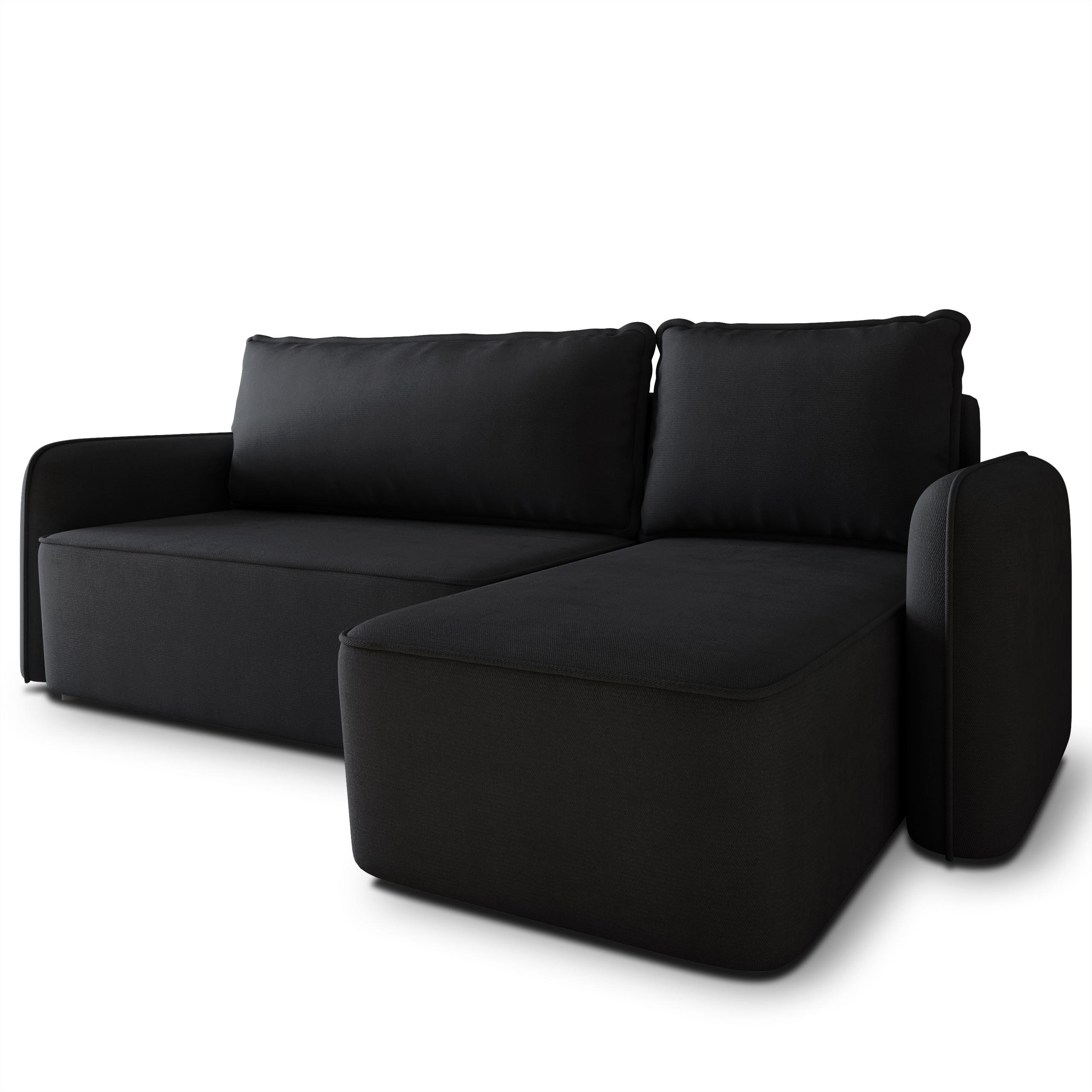 ECKSOFA DOLVER Schwarz Plüsch-Stoff mit Schlaffunktion - Schwarz, Holz (238/156cm) - MASSENO