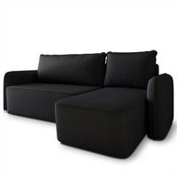 ECKSOFA DOLVER Schwarz Plüsch-Stoff mit Schlaffunktion - Schwarz, Holz (238/156cm) - MASSENO