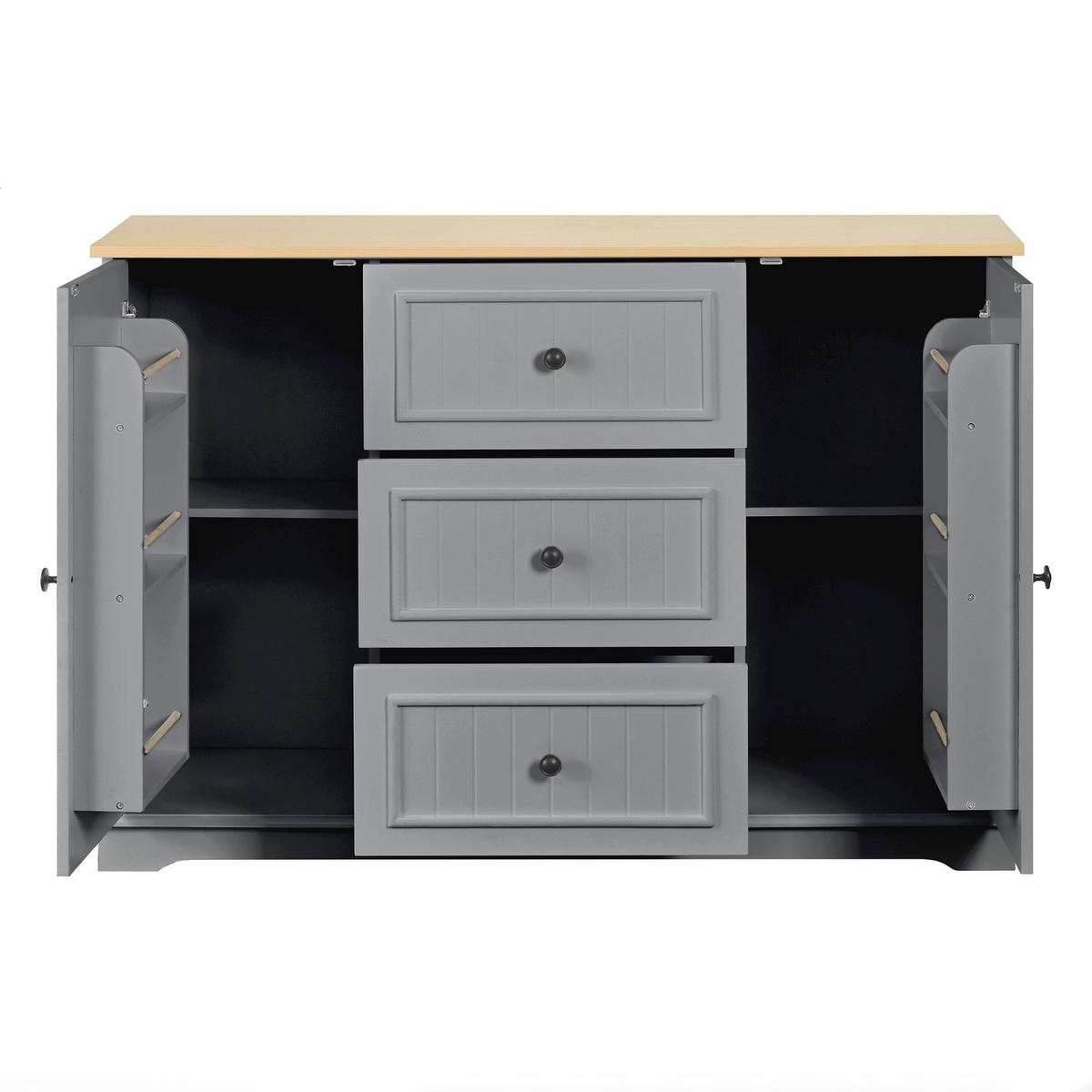 SIDEBOARD mit 3 schubladen & kühlschrank-türen - Grau, Holzwerkstoff (126/86/40cm) - Urban Meuble