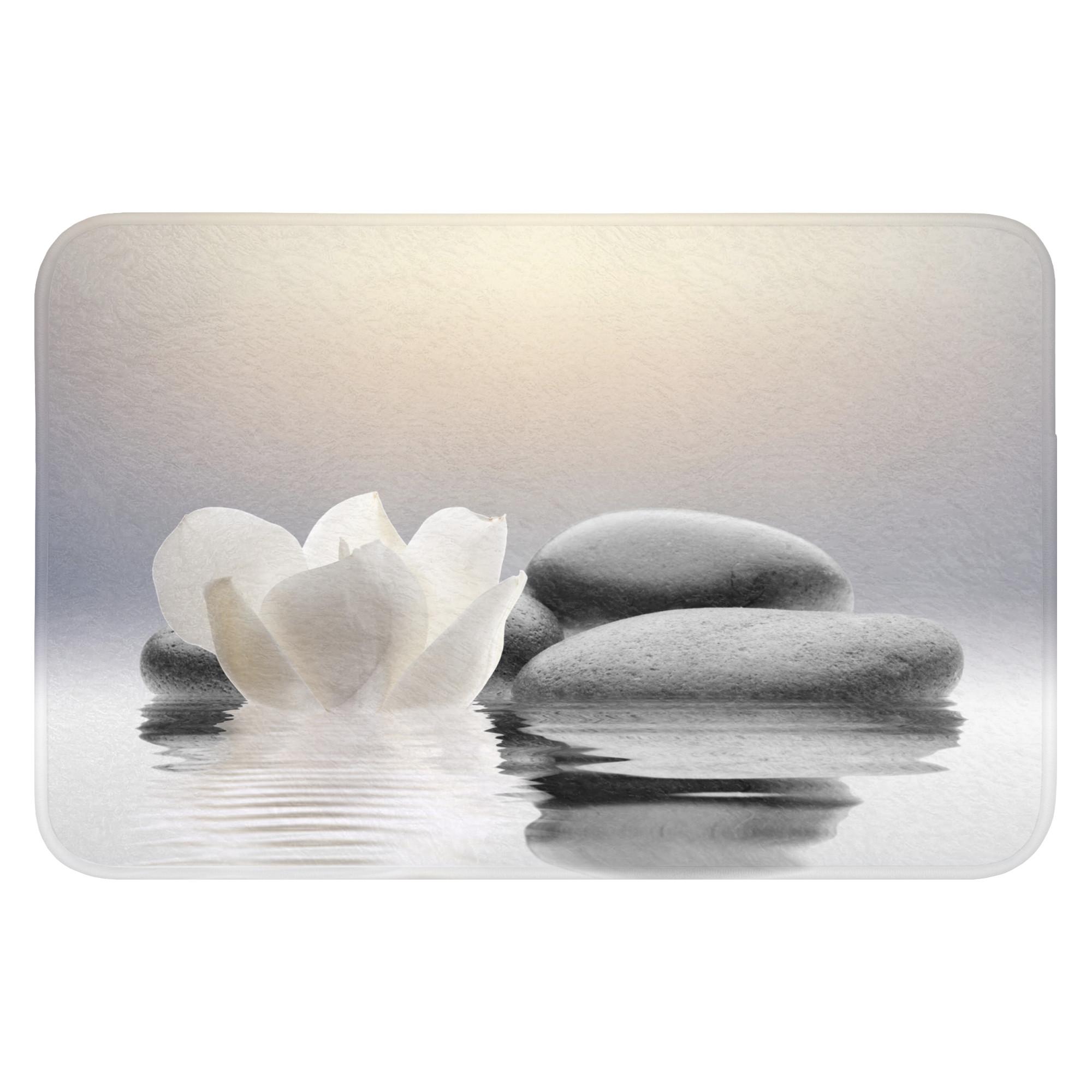 WC-VORLEGER Steine - Lotus - Weiß - Wasser - Zen Toilettenvorleger 60x40 cm - Weiß, Textil (60/1cm) - OnlyWow