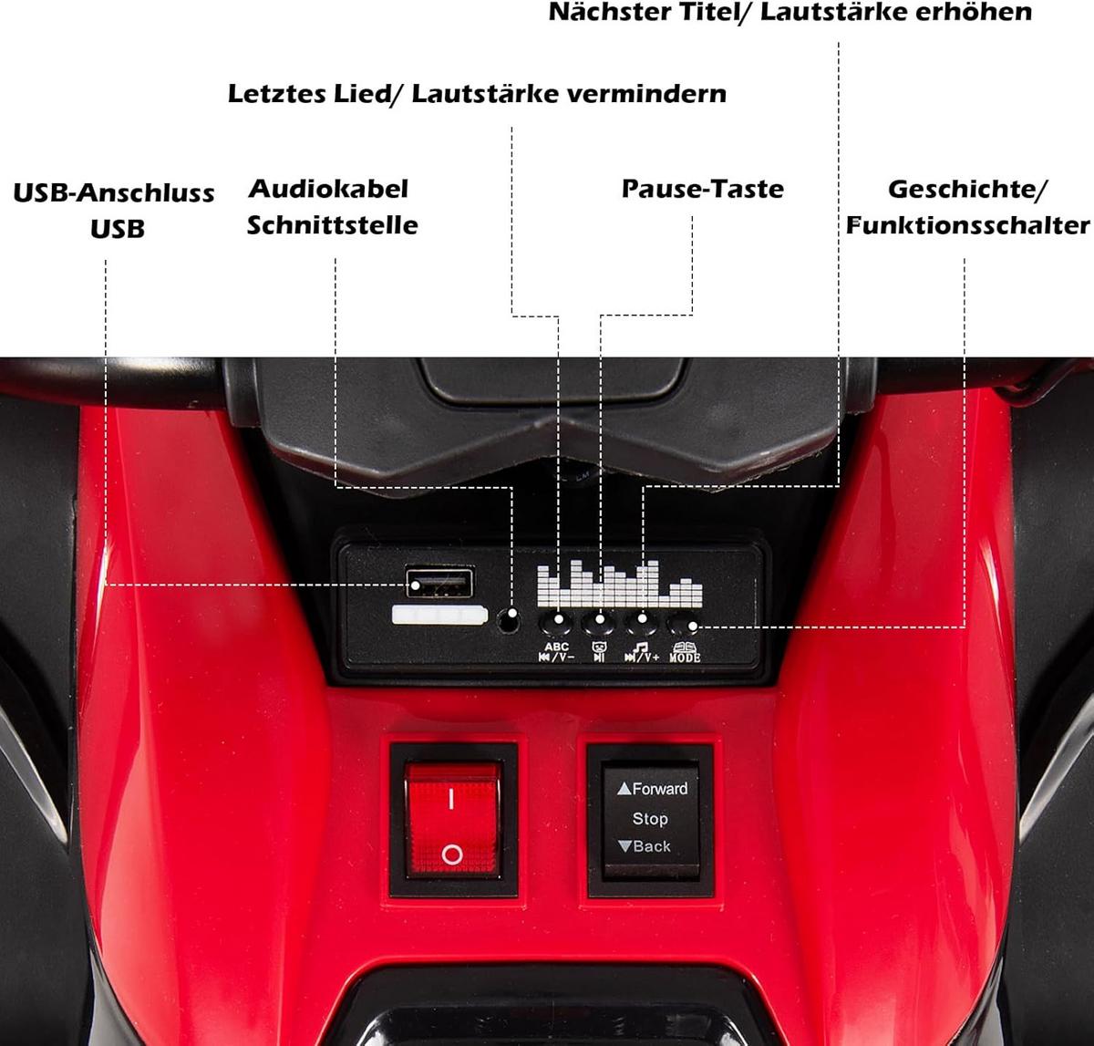 KINDERQUAD 12V Elektro Rot - Rot, Kunststoff (129/72/69cm) - COSTWAY