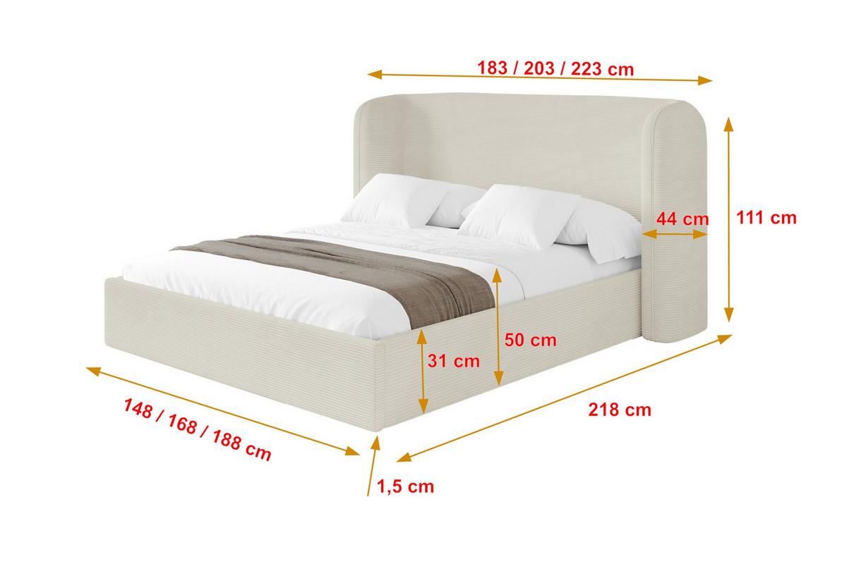 POLSTERBETT mit Bettkasten und Lattenrost, Boxbett ohne Matratze - ESTI 140x200 Creme - Creme, Holzwerkstoff/Textil (140/200cm) - ALTDECOR