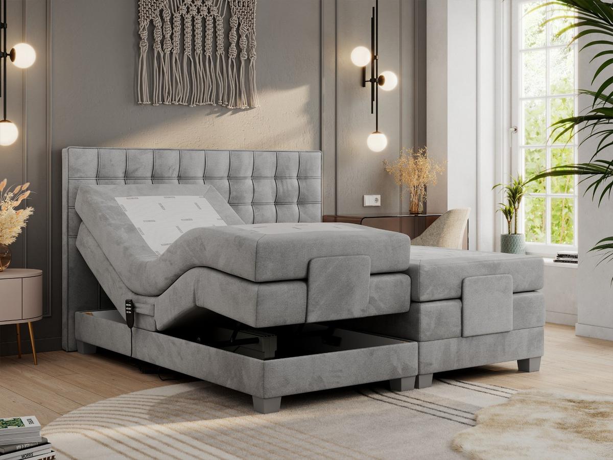 BOXBETT ELEKTRO 140/200 Hellgrau Velvet - H4 - Hellgrau, Holz/Textil (140/200cm) - MKS