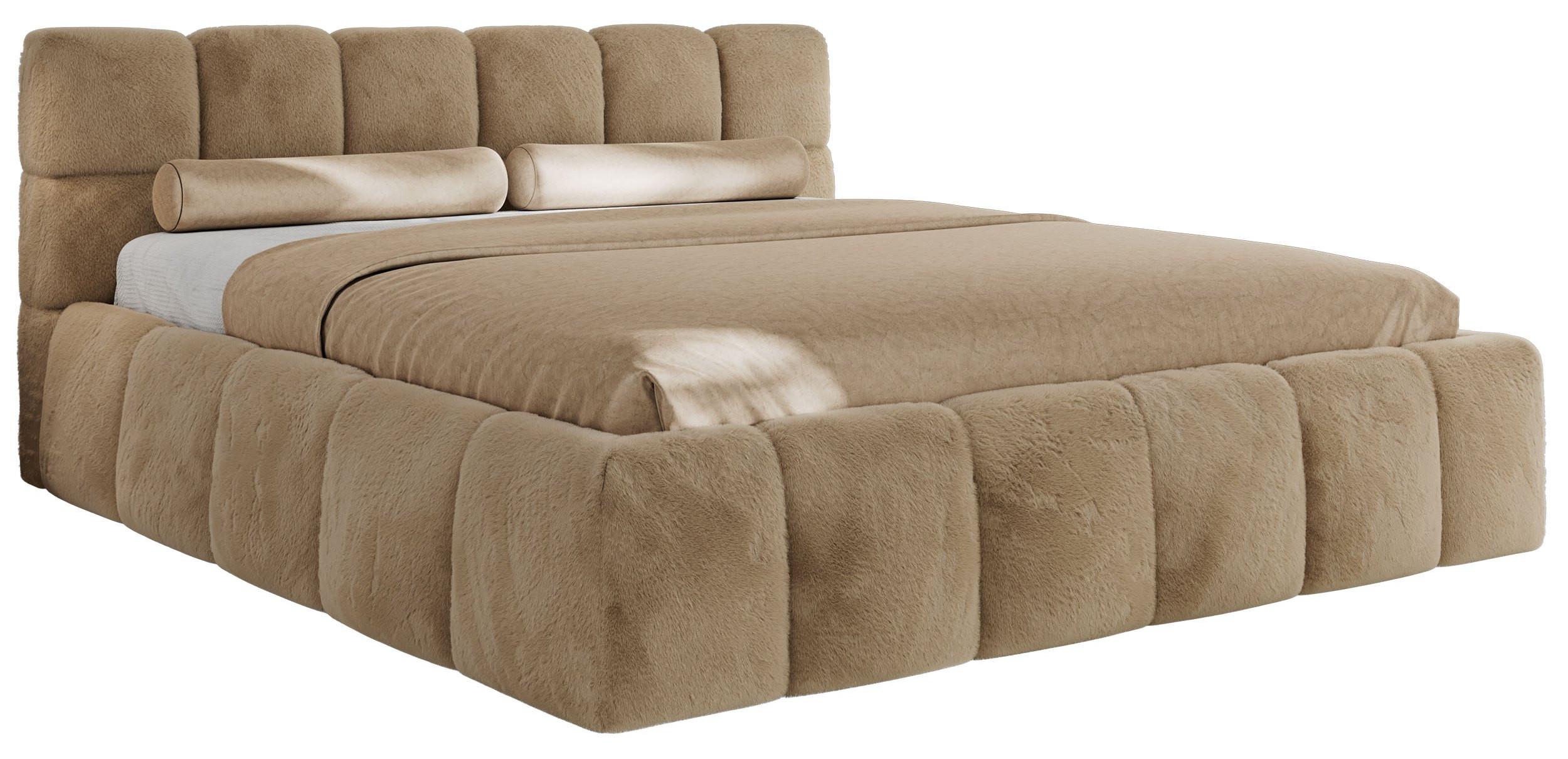 POLSTERBETT NIRA CLASSIC 160/200 - Beige Plüsch - ohne Matratze - Beige, Textil (160/200cm) - MKS