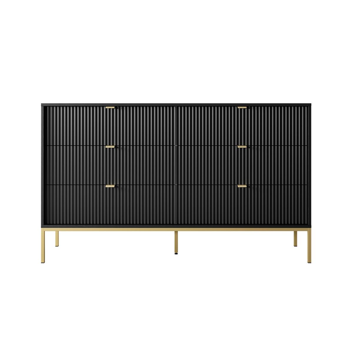 SIDEBOARD STELLARE 154/91/39 cm mit 6 Schubladen Schwarz - Goldfarben/Schwarz, Holzwerkstoff (154/91/39cm) - MASSENO