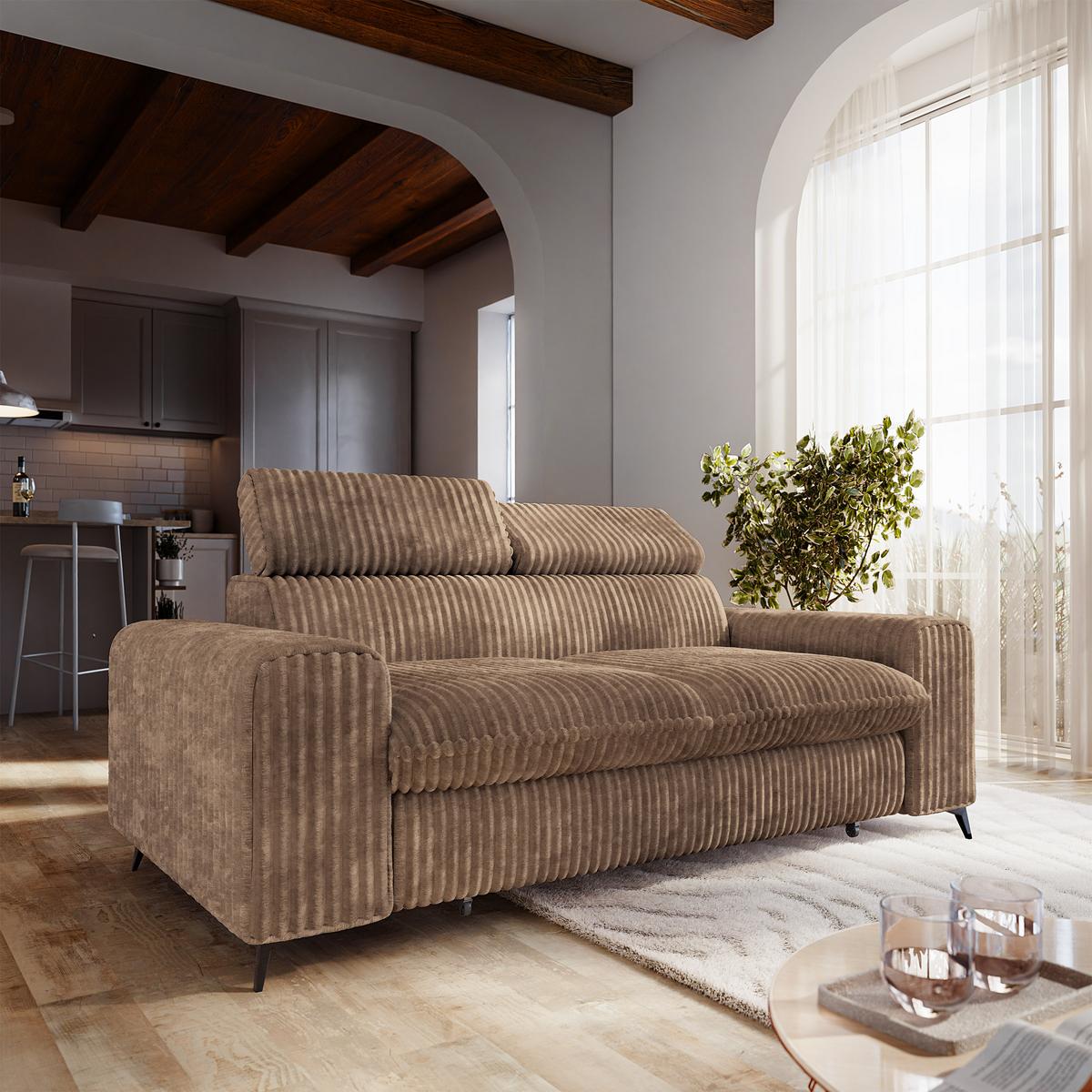 BETTSOFA BENETE Beige Cordstoff mit Schlaffunktion - Beige, Holz/Textil (191/89/92cm) - MASSENO