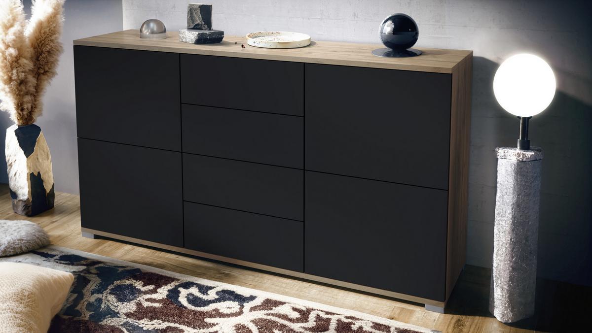SIDEBOARD Rova Schwarz matt - Schwarz, Holzwerkstoff (138.5/75.5/35cm) - Vladon