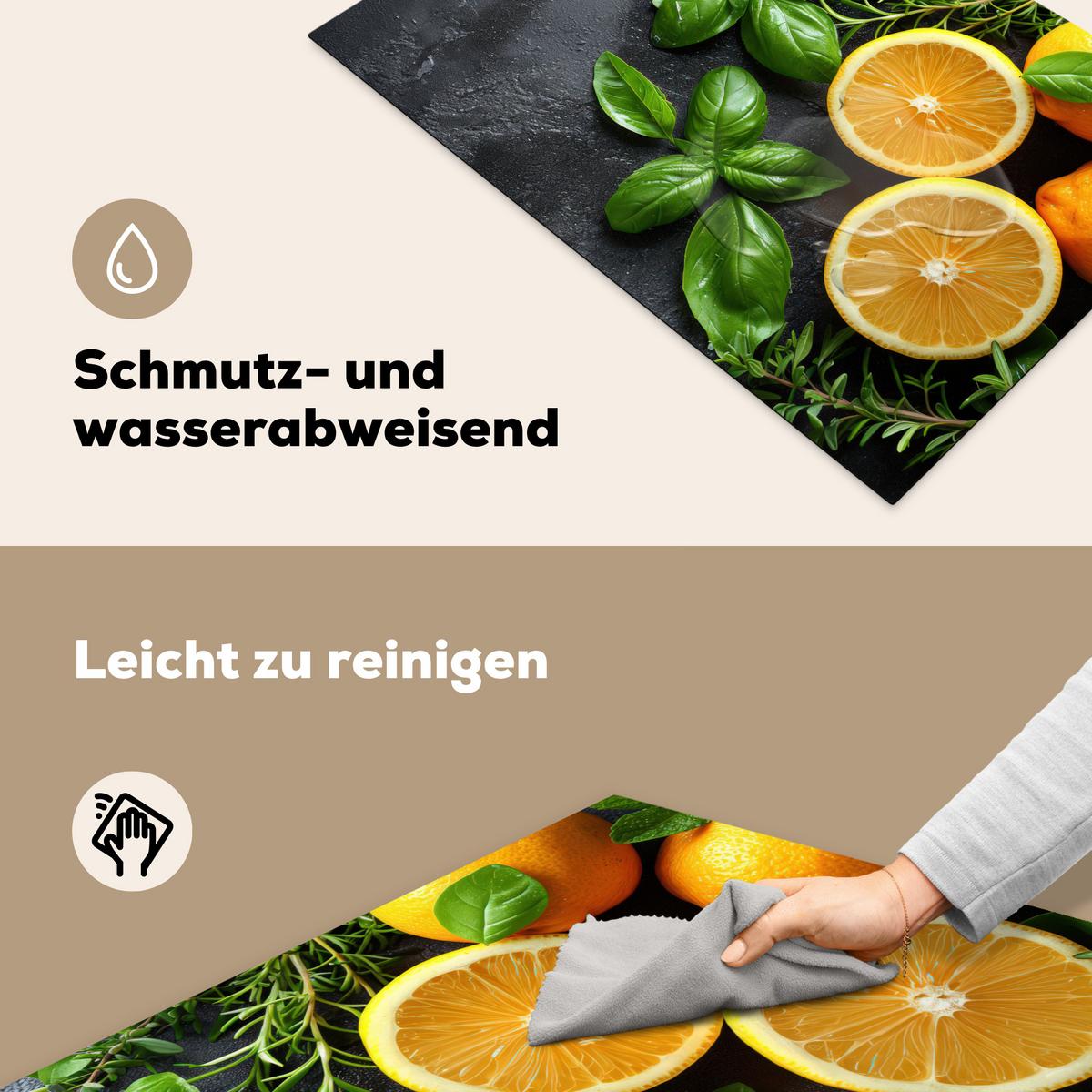 HERDABDECKPLATTE Obst - Grau - Konkret - Orange - Pflanzen Induktionsmatte 81x52 cm - Anthrazit, Kunststoff (81/52/0.2cm) - MuchoWow