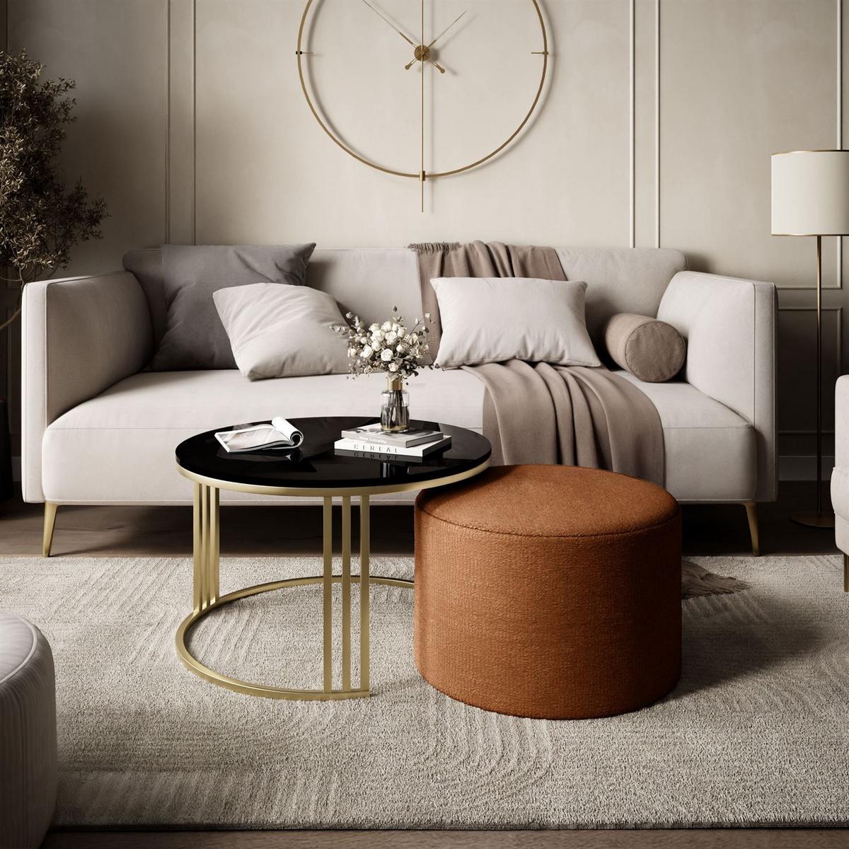 COUCHTISCH mit Hocker LORI Hochglanz gebürstetes Gold/glänzender Kaschmir/Perfect Harmony 52 - Kaschmir, Metall (70/70/49cm) - Lookway